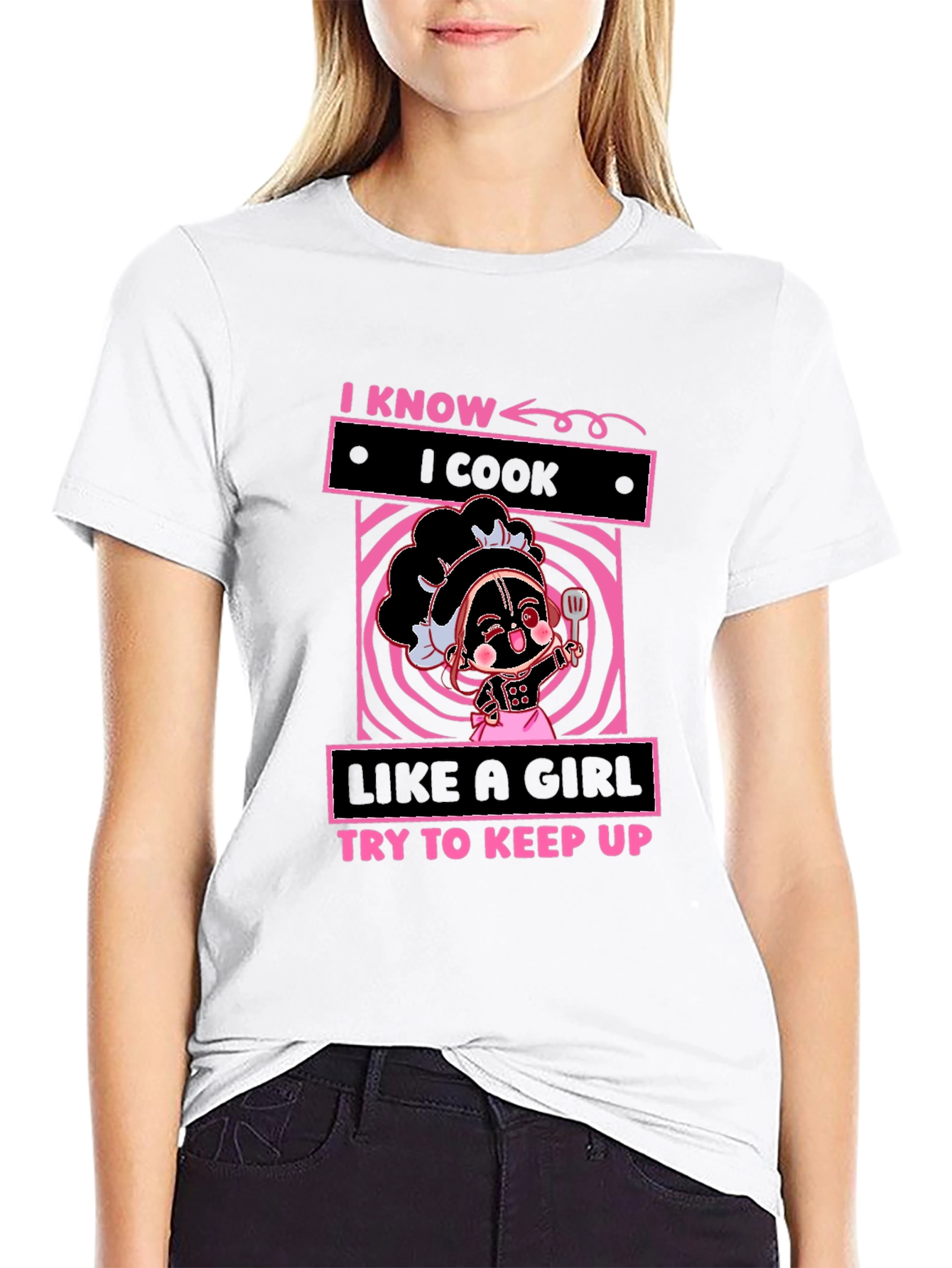 Black I Know I Cook Like A Girl T-Shirt view 9