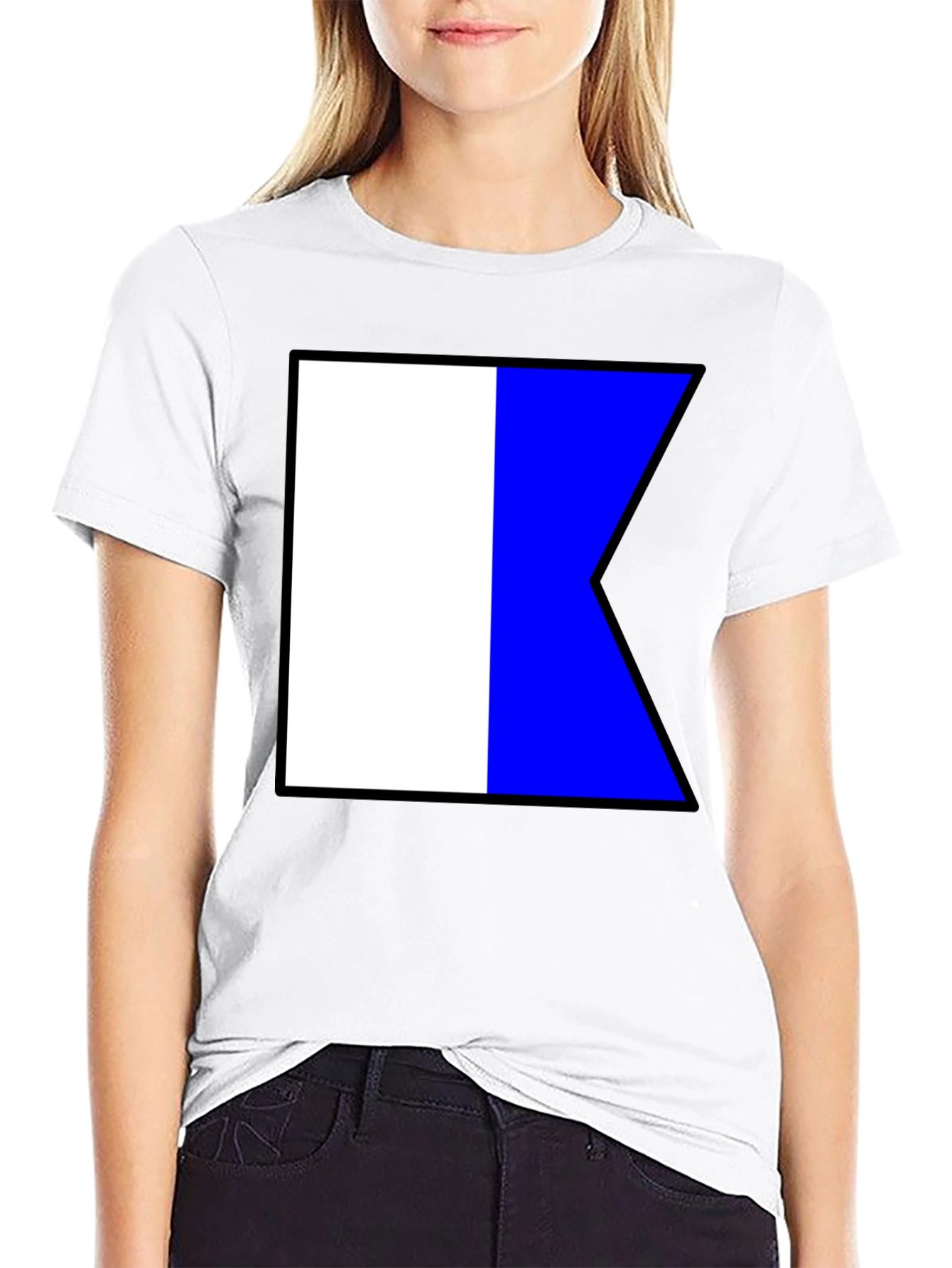 Black Nautical Flag K Black T-Shirt - Maritime Signal Tee view 9