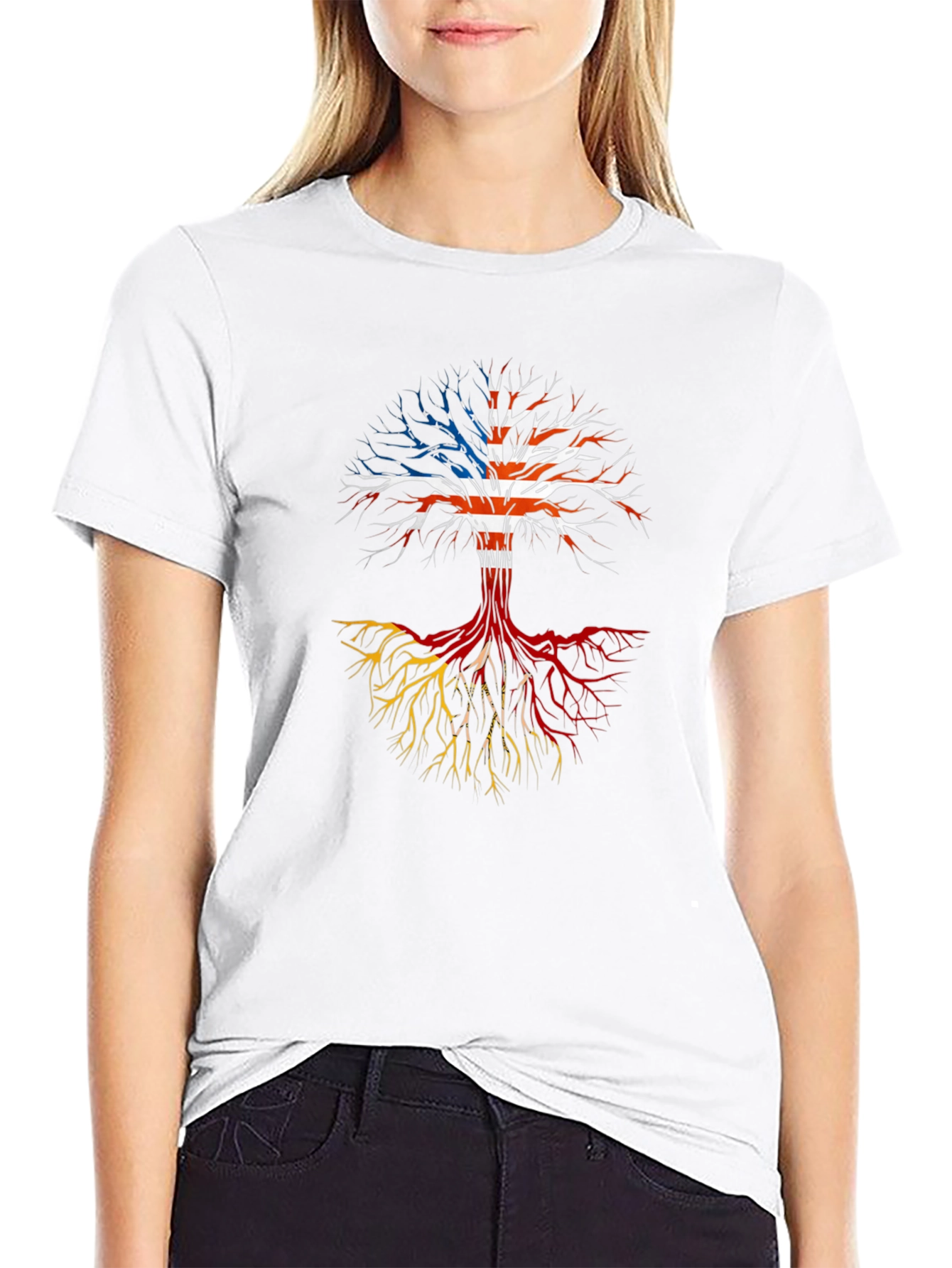 Black Roots Tee: USA Flag Tree Design view 9