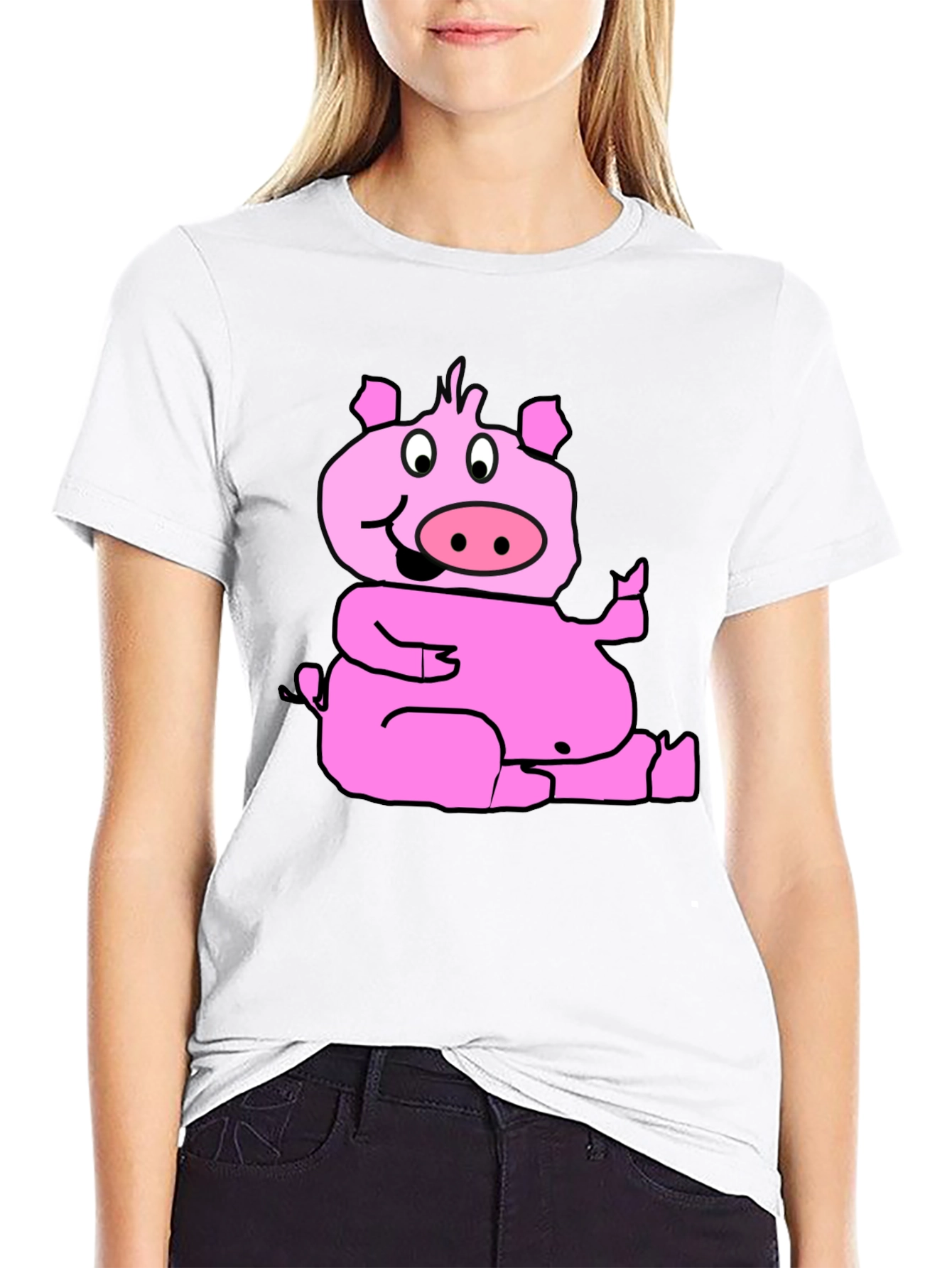 Black Funny Pig Graphic T-Shirt - Black Cotton Tee view 9