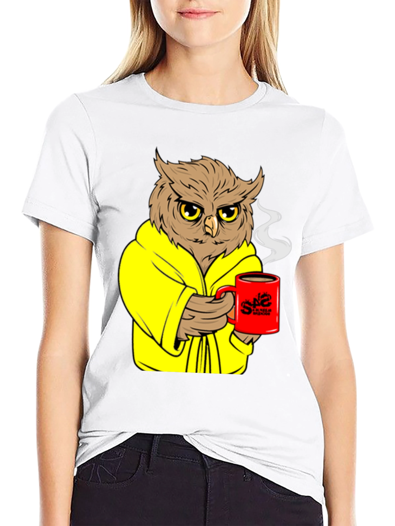 Black Owl in Robe Coffee T-Shirt view 9
