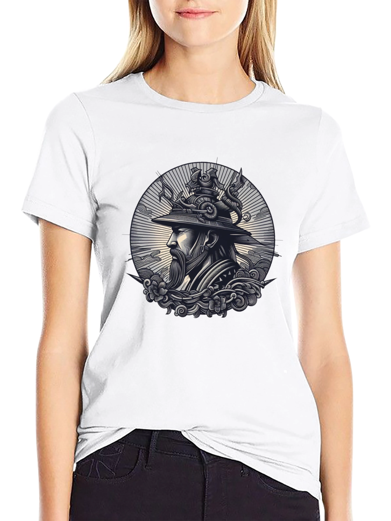 Black Samurai Graphic Print Black T-Shirt view 9