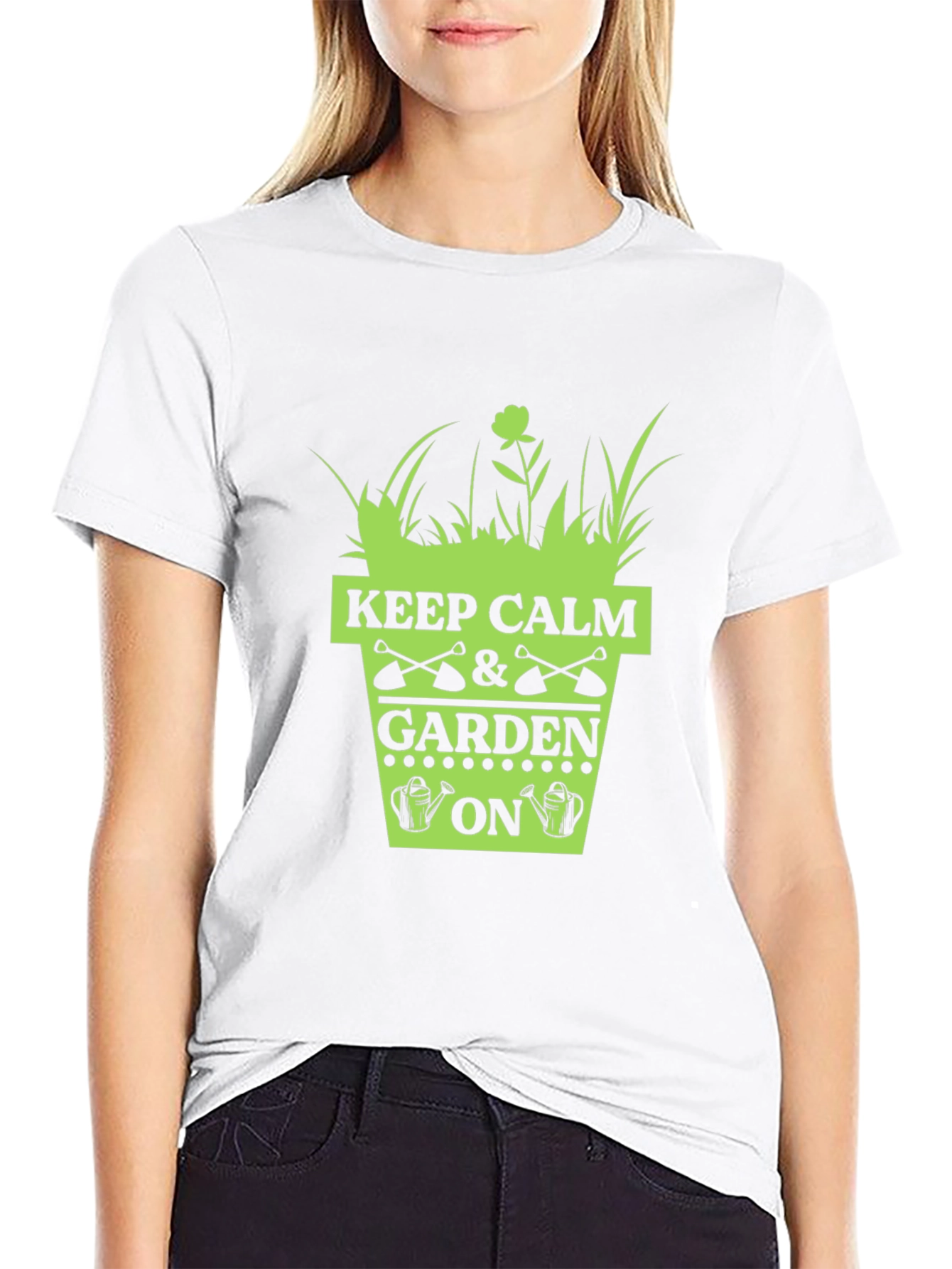 Black Keep Calm & Garden On T-Shirt - Gardening Humor view 9
