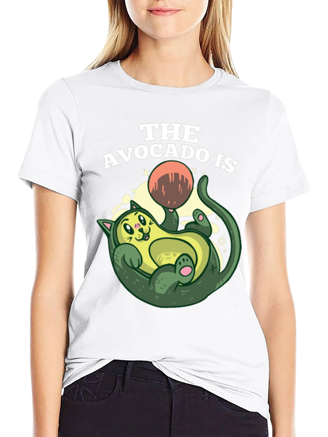 Black Avocado Cat Graphic Tee - Fun Novelty Shirt view 9