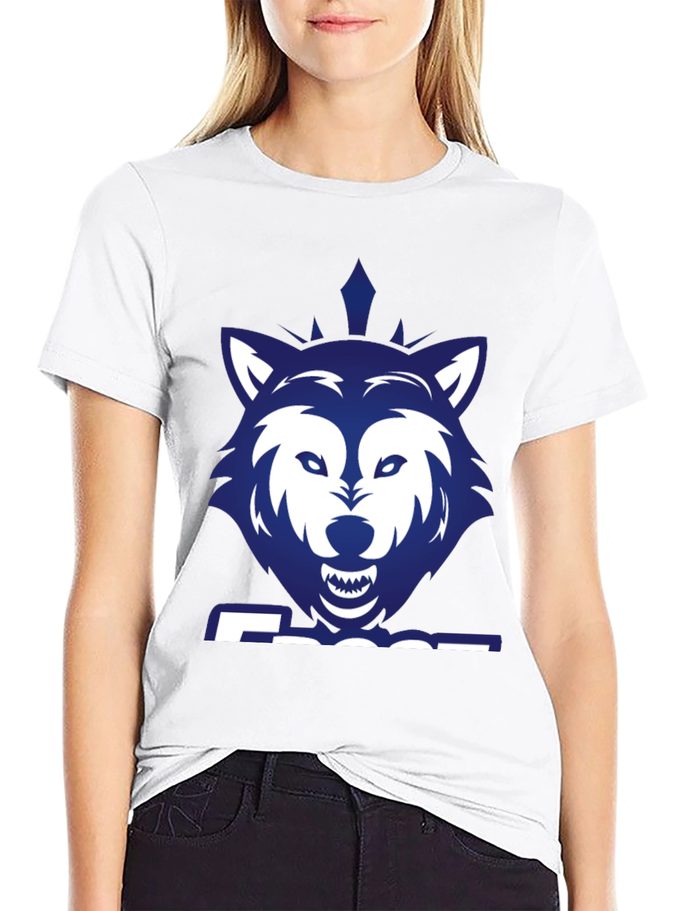 Black Blue Wolf Graphic Print Black T-Shirt view 9