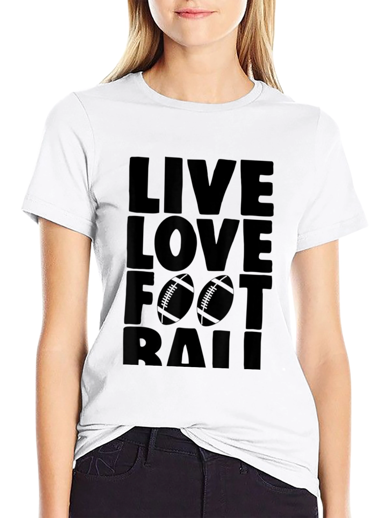 Black Live Love Football Graphic Tee - Black Cotton T-Shirt view 9