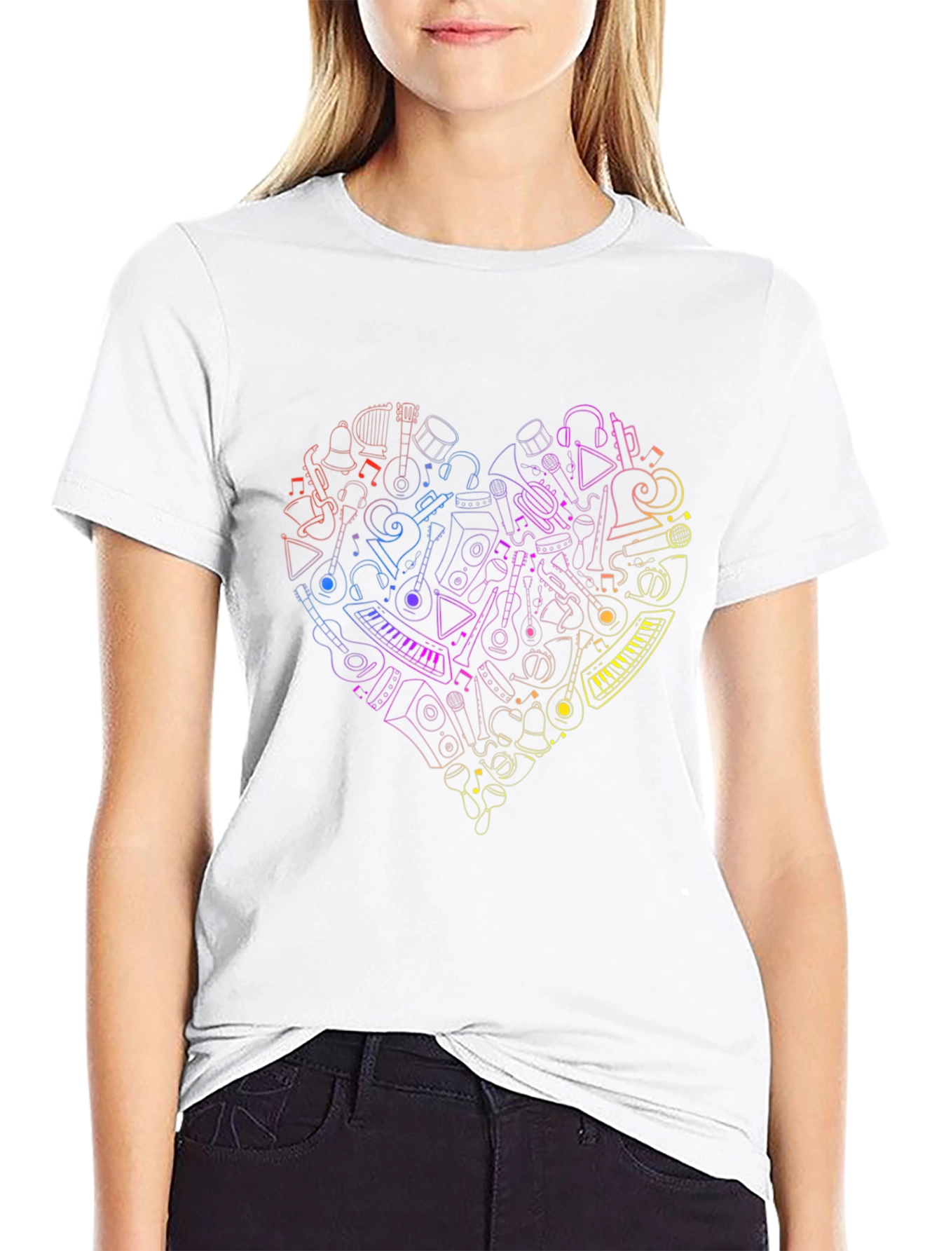 Black Musical Heart Graphic T-Shirt - Black view 9