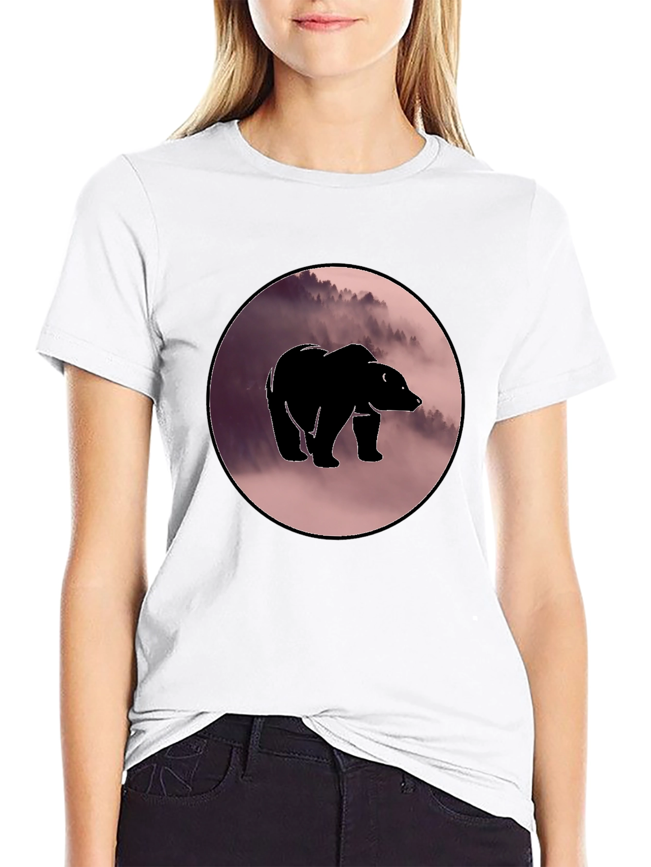 Black Bear Silhouette Graphic Print Crew Neck T-Shirt view 9