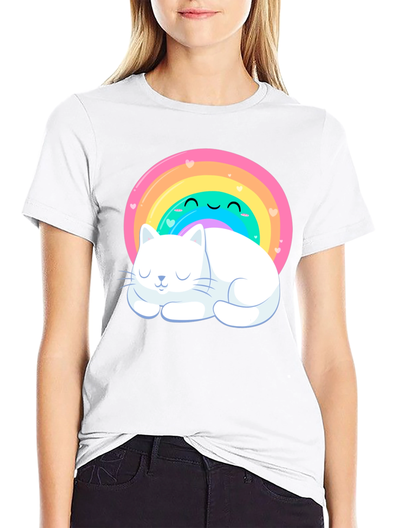 Black Cute Rainbow Cat T-Shirt view 9