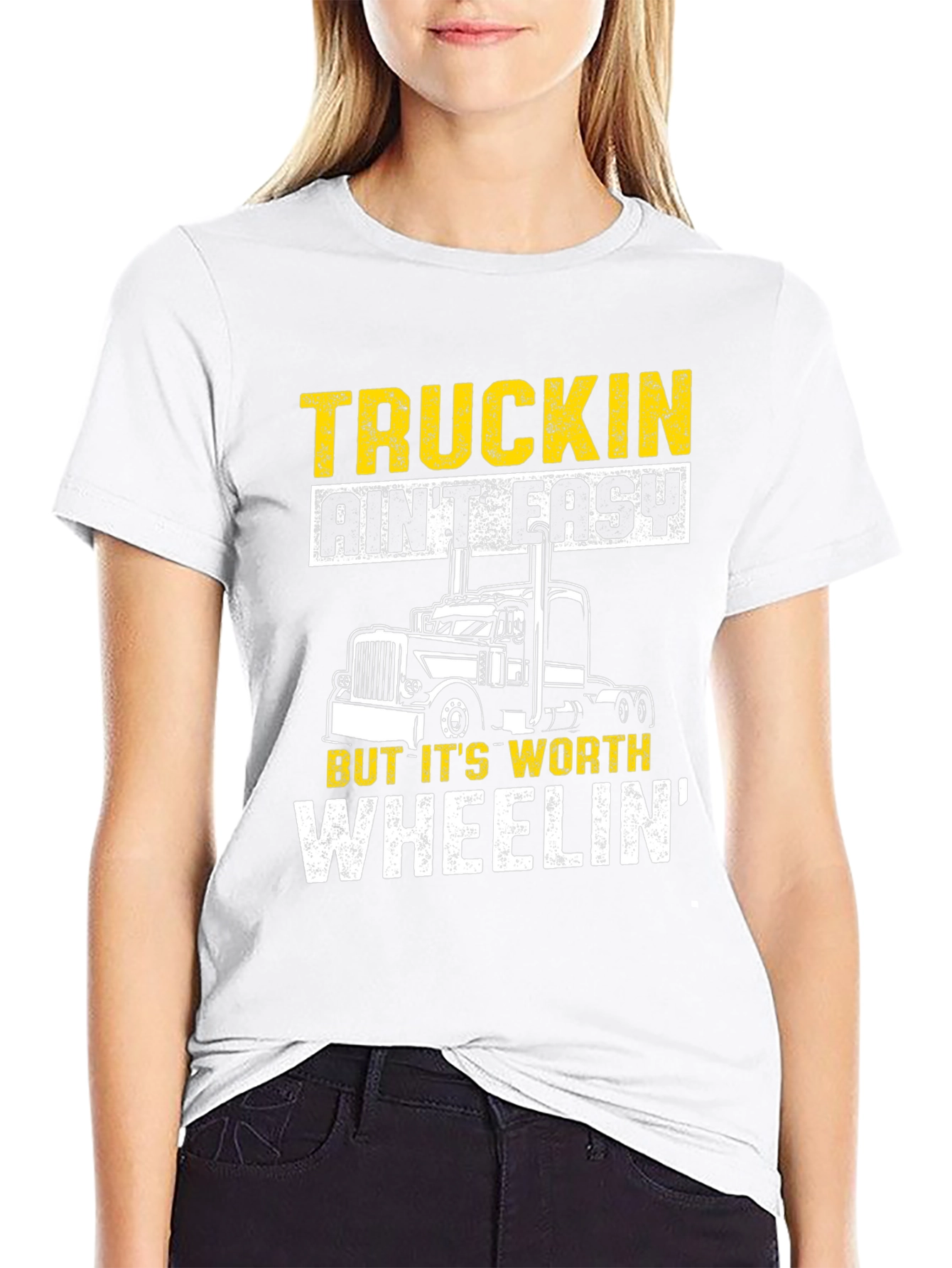 Black Truckin' Ain't Easy Black Graphic T-Shirt view 9