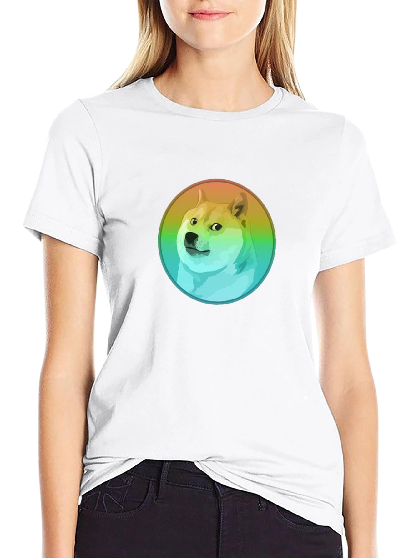 Black Doge Rainbow Circle Graphic Black T-Shirt view 9