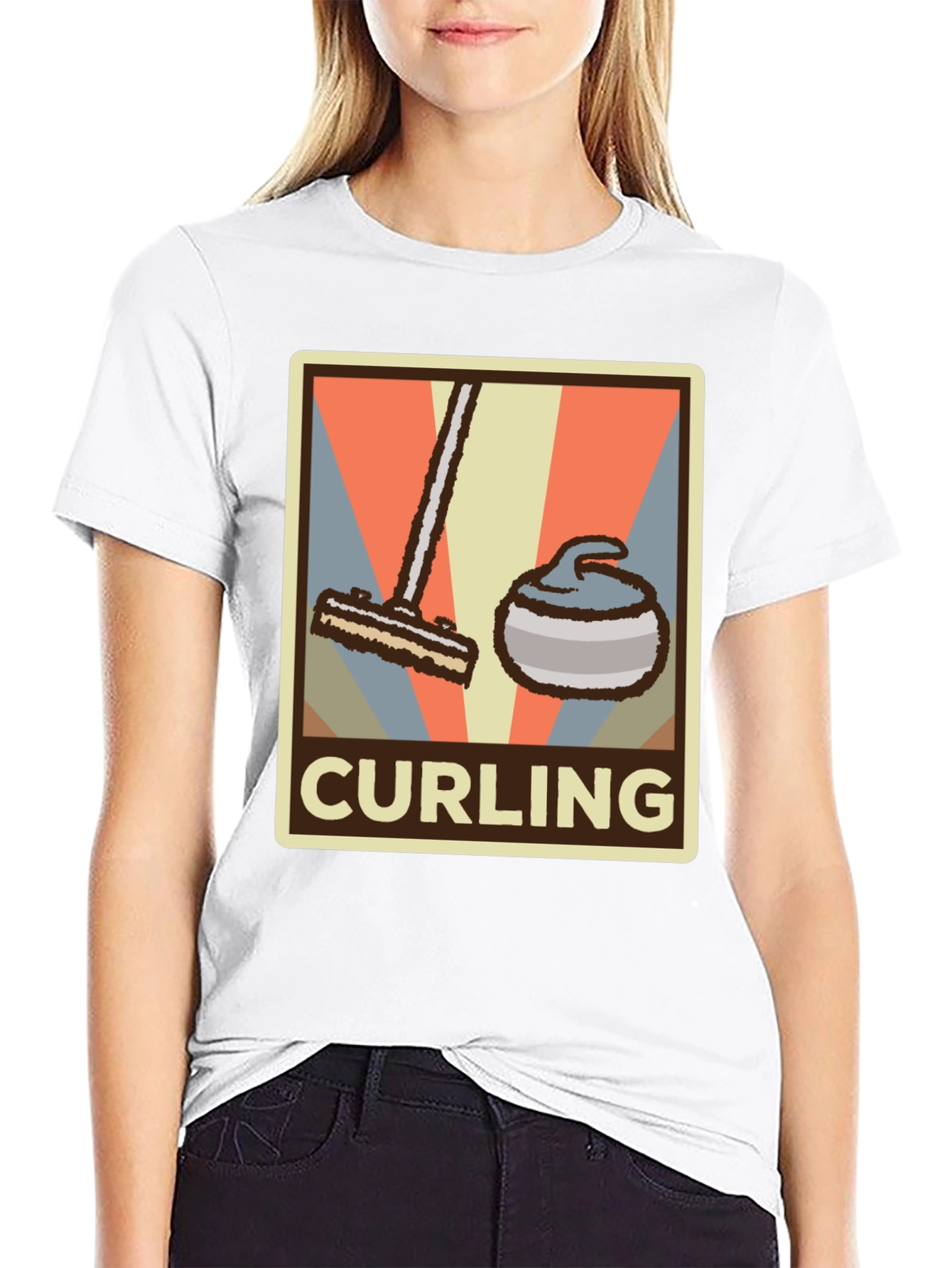 Black Retro Curling T-Shirt - Vintage Style Sports Tee view 9
