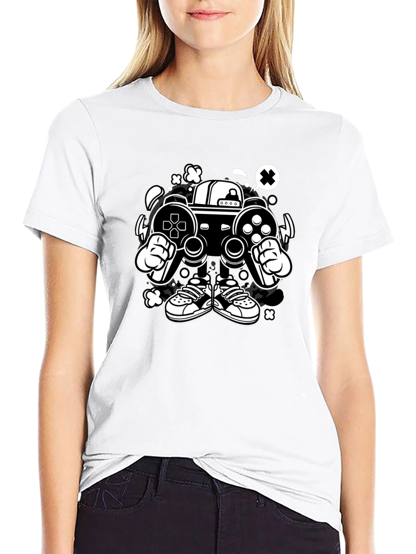 Black Gaming Console Character Graphic Black T-Shirt view 9