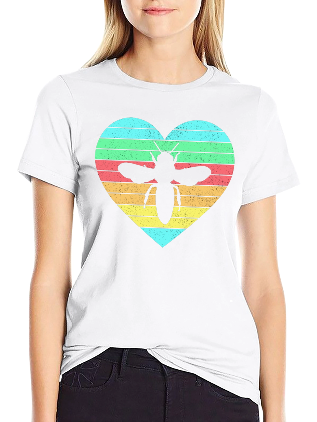 Black Bee Heart T-Shirt - Black, Short Sleeve, Graphic Tee view 9