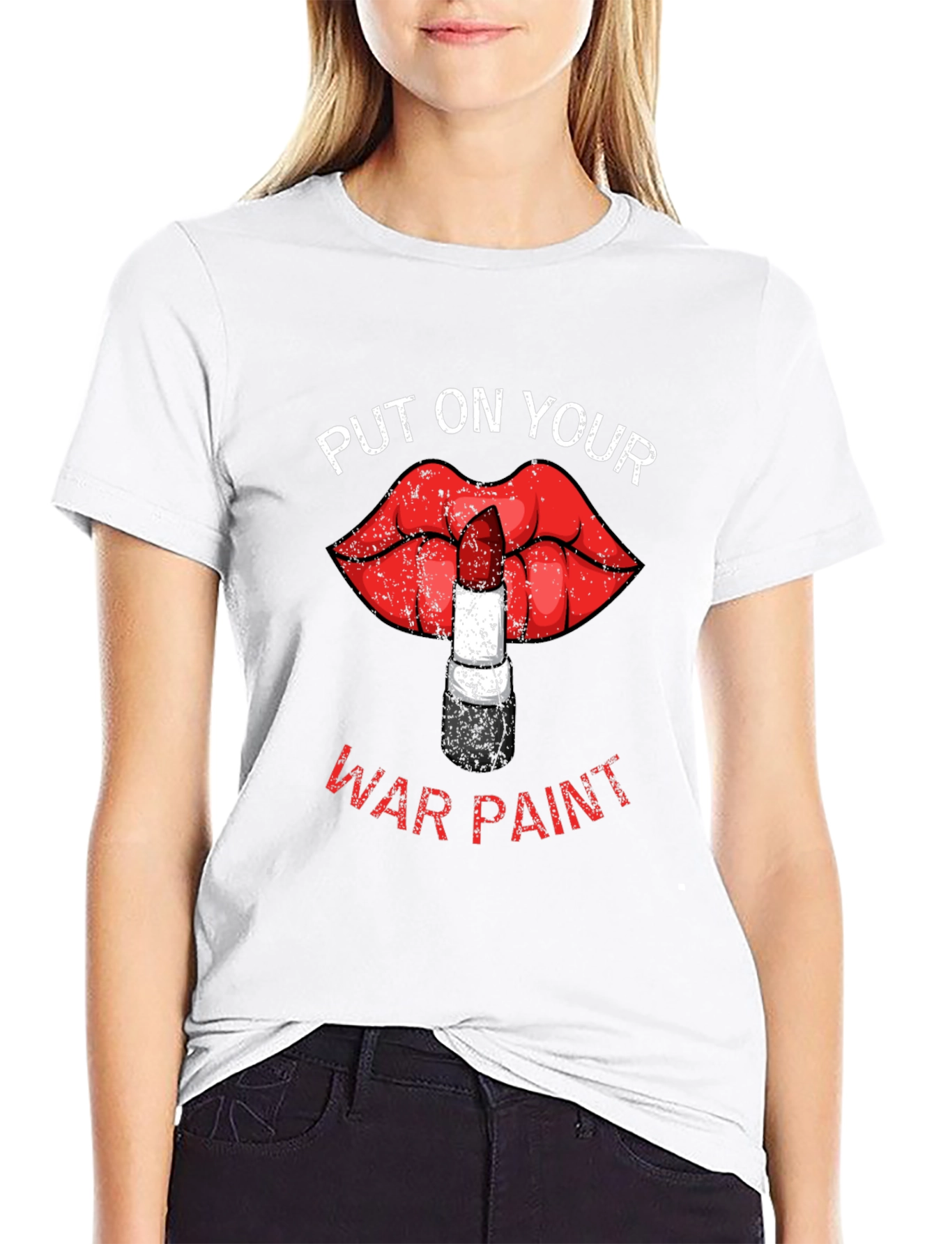 Black War Paint Lipstick Lips Graphic T-Shirt view 9