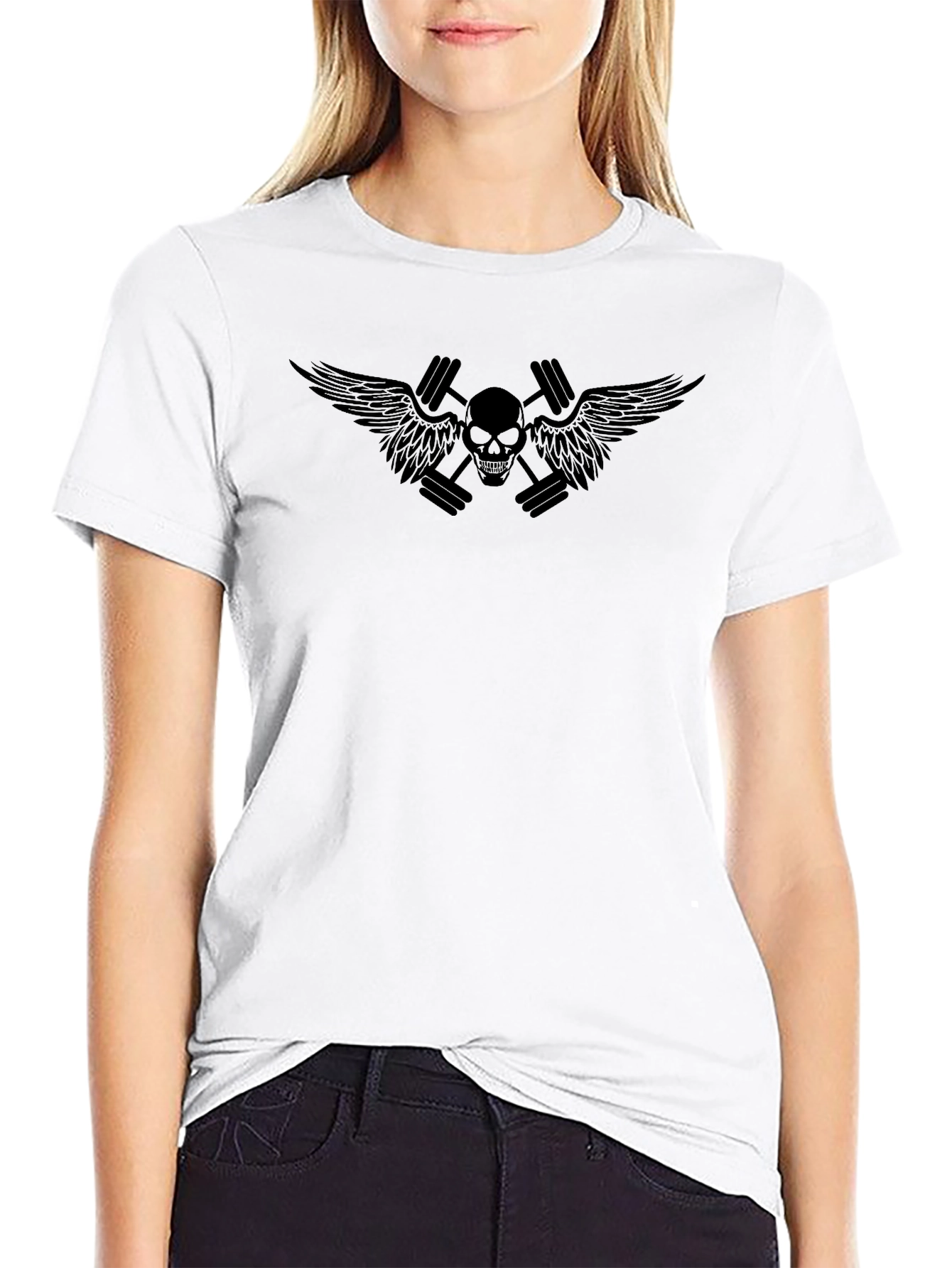 Black Skull & Wings Workout T-Shirt view 9