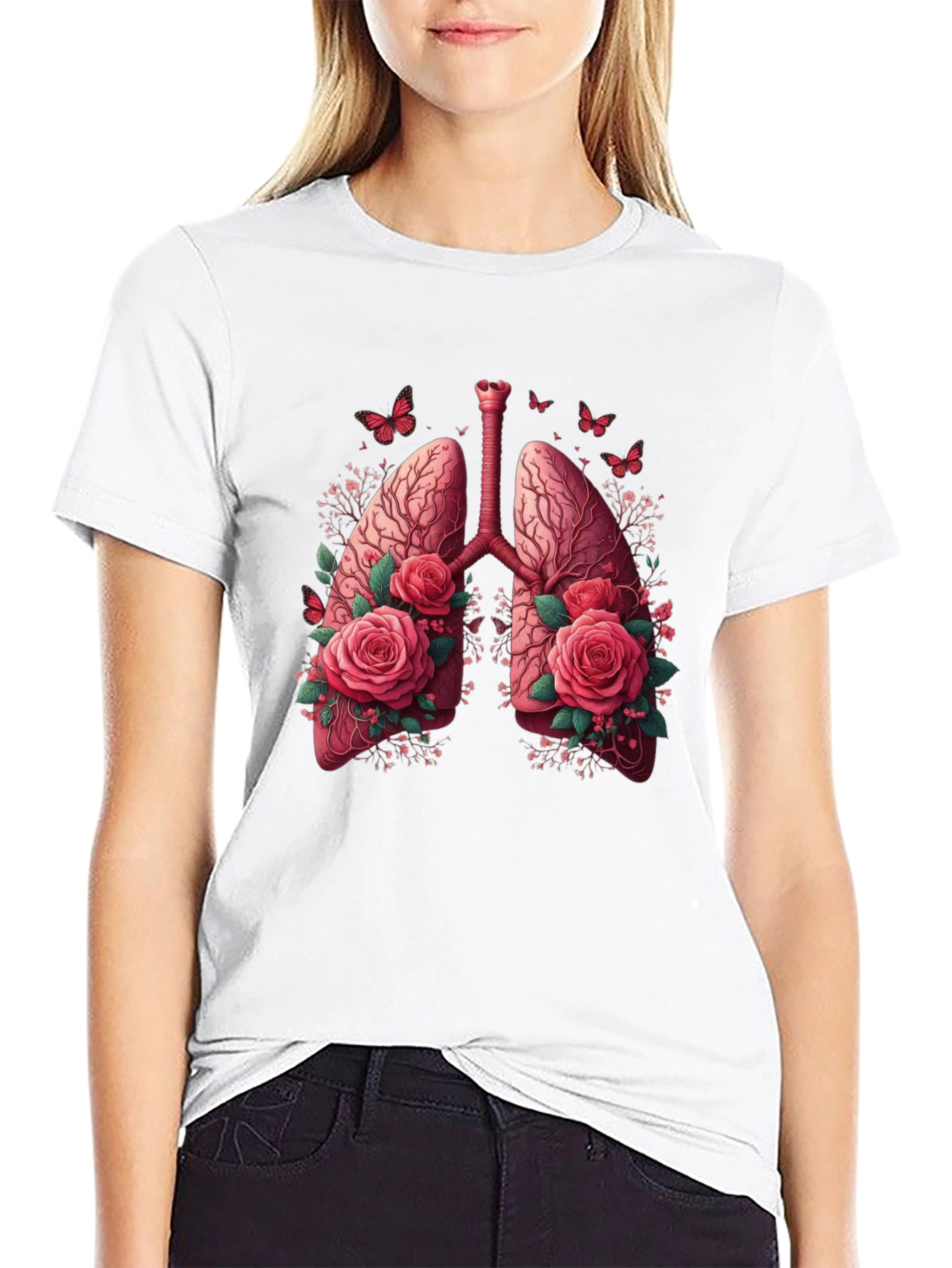 Black Floral Lung Anatomy Graphic Tee - Unisex view 9