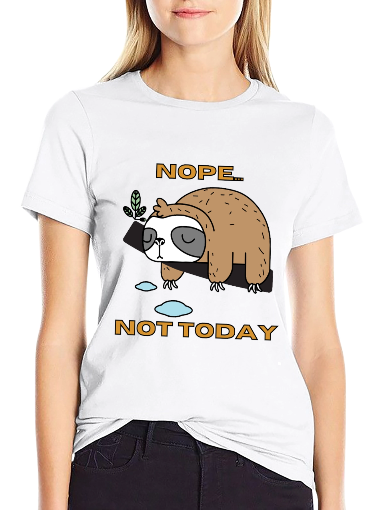 Black Nope, Not Today Sloth Graphic T-Shirt view 9