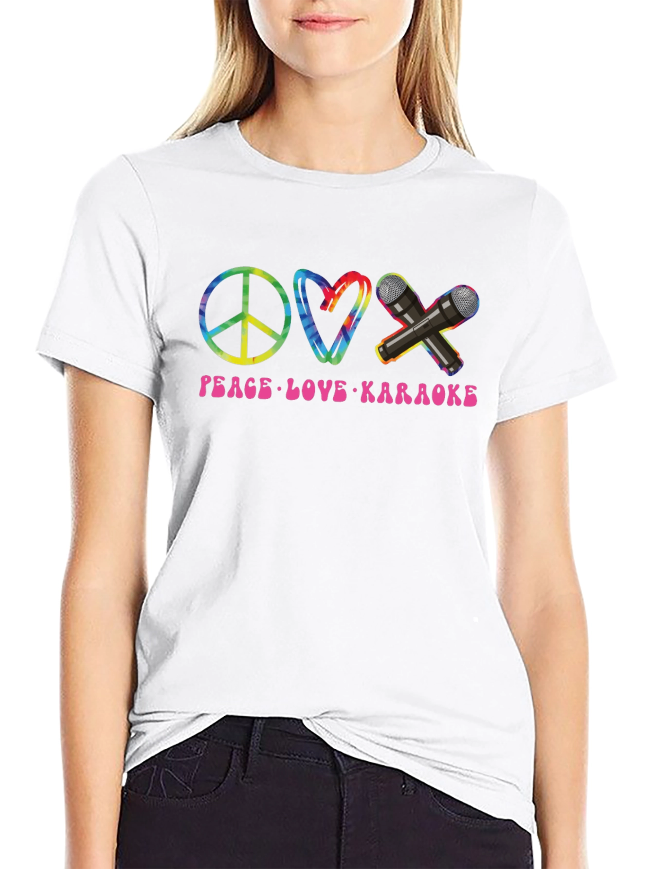 Black Peace Love Karaoke T-Shirt view 9