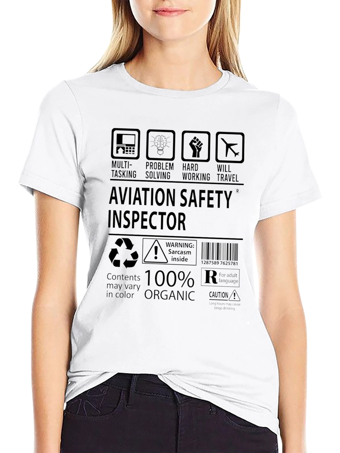 Black Aviation Safety Inspector 100% Organic Graphic Tee view 9