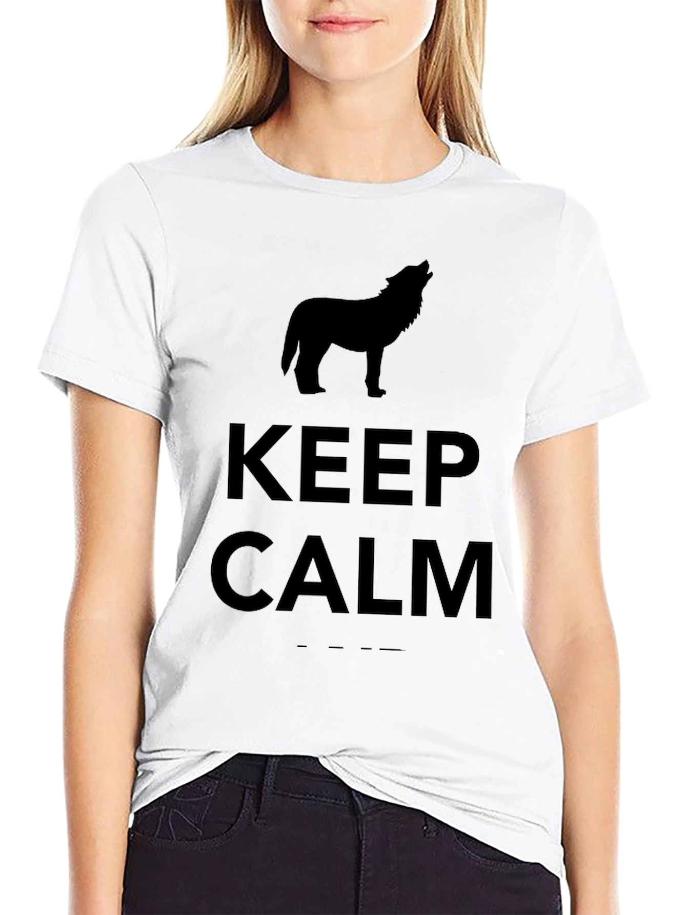 Black Keep Calm Howling Wolf Graphic T-Shirt view 9