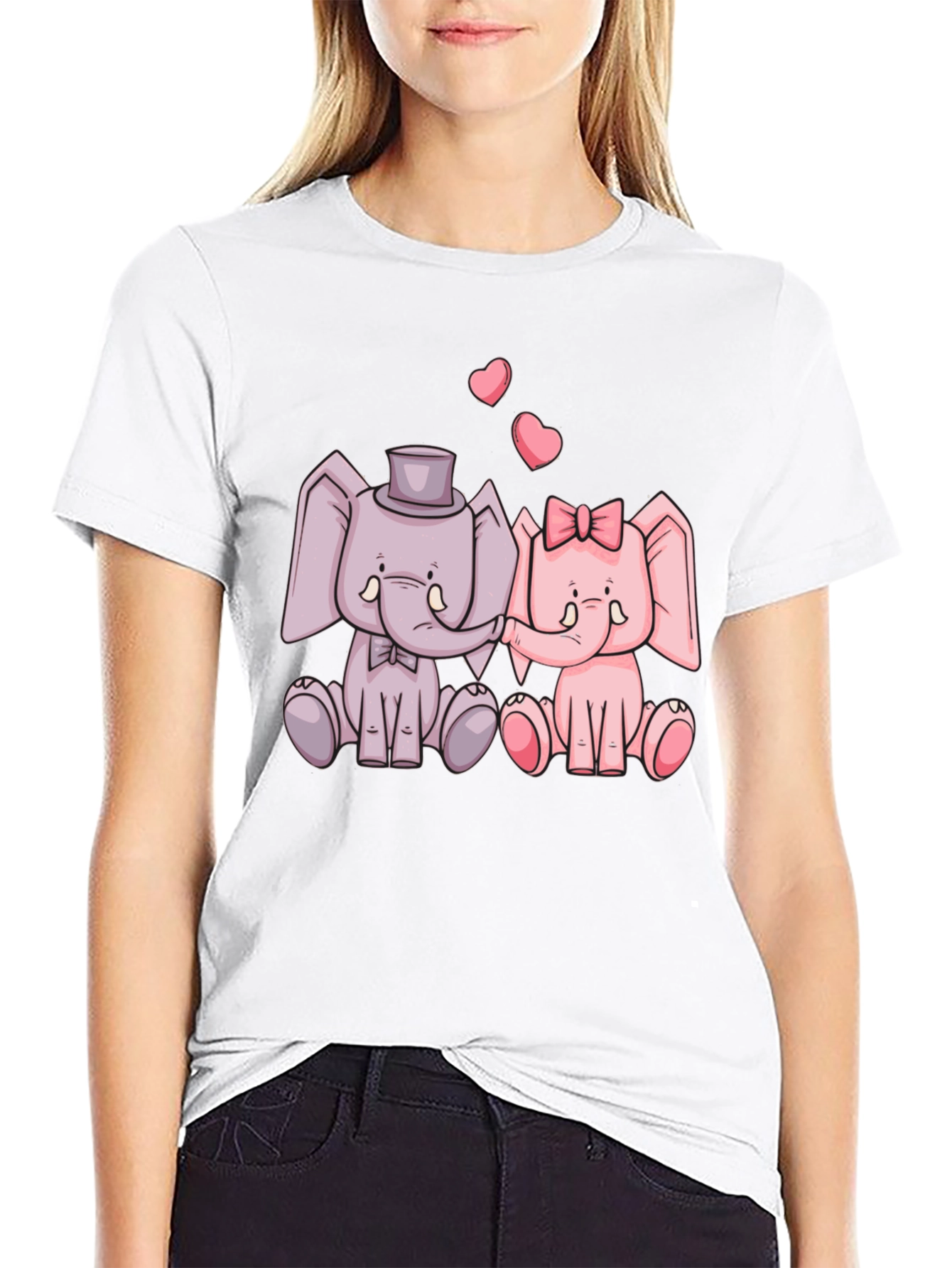 Black Elephant Love T-Shirt - Cute Cartoon Design view 9