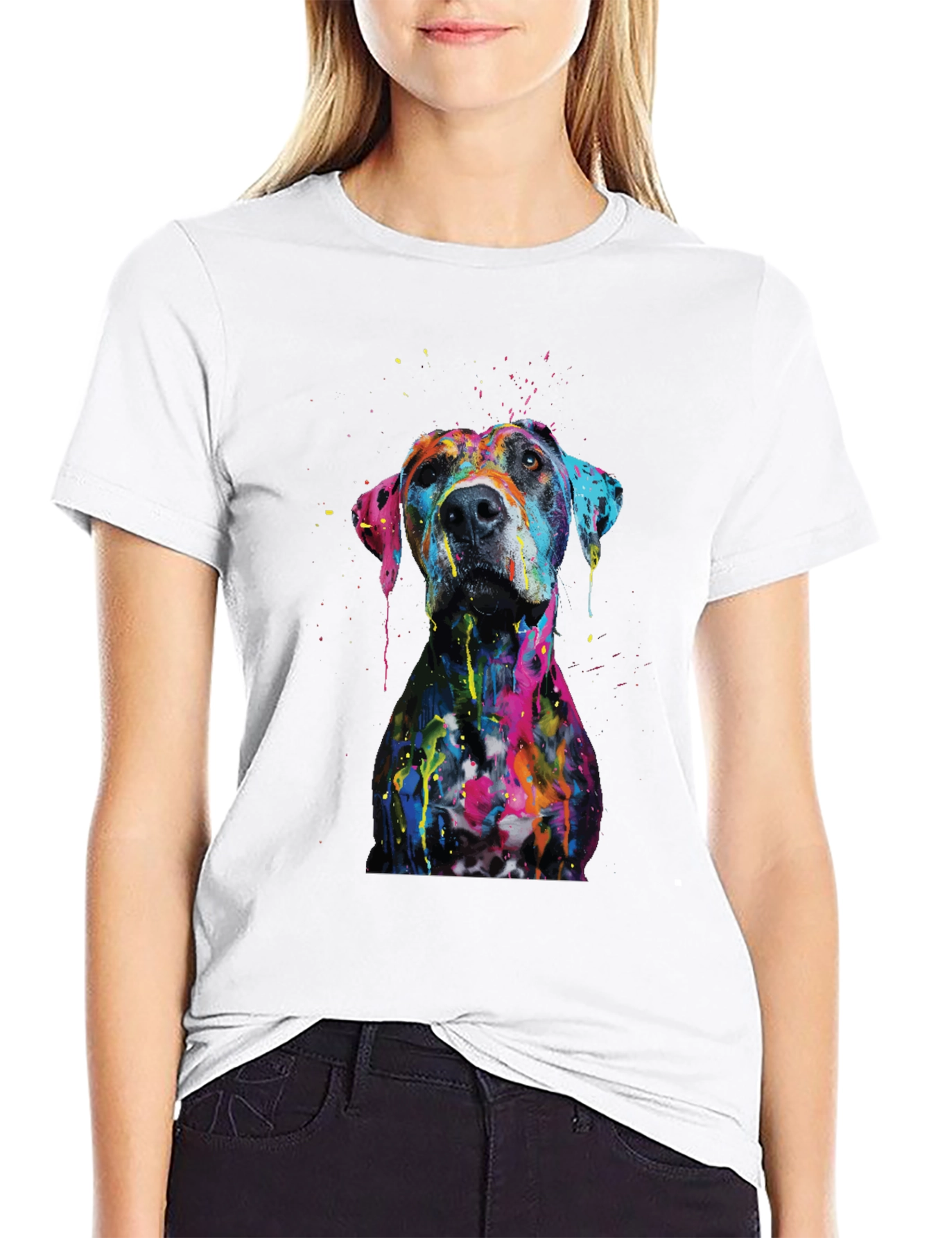Black Men's Artistic Dog Print Black T-Shirt view 9
