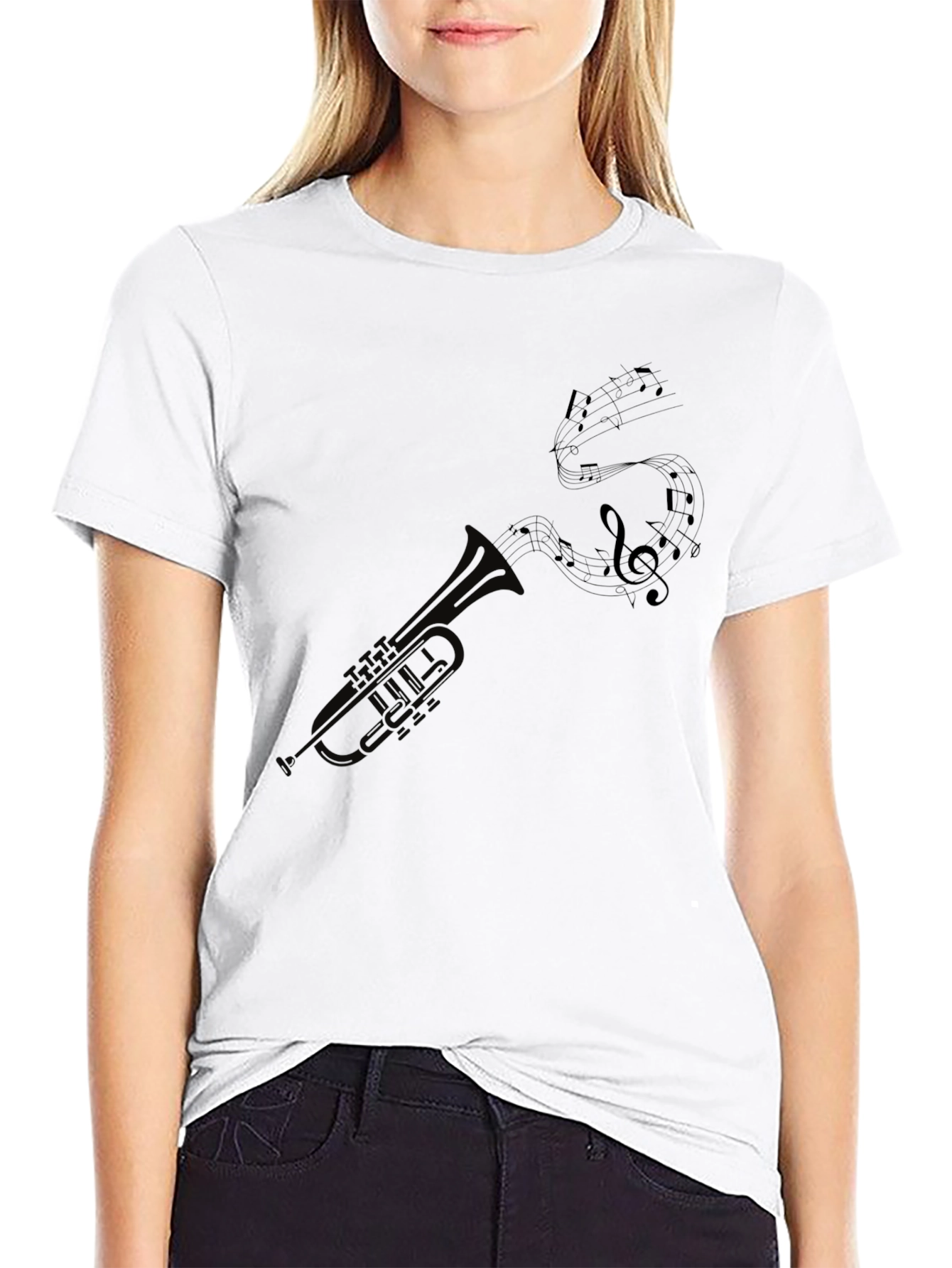 Black Trumpet and Music Notes Graphic Tee - Black view 9