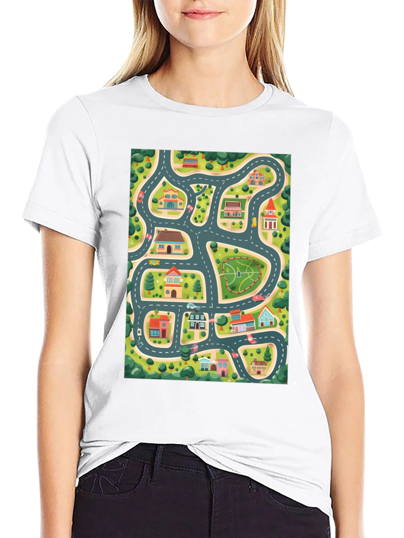 Black Road Map Graphic Black T-Shirt view 9