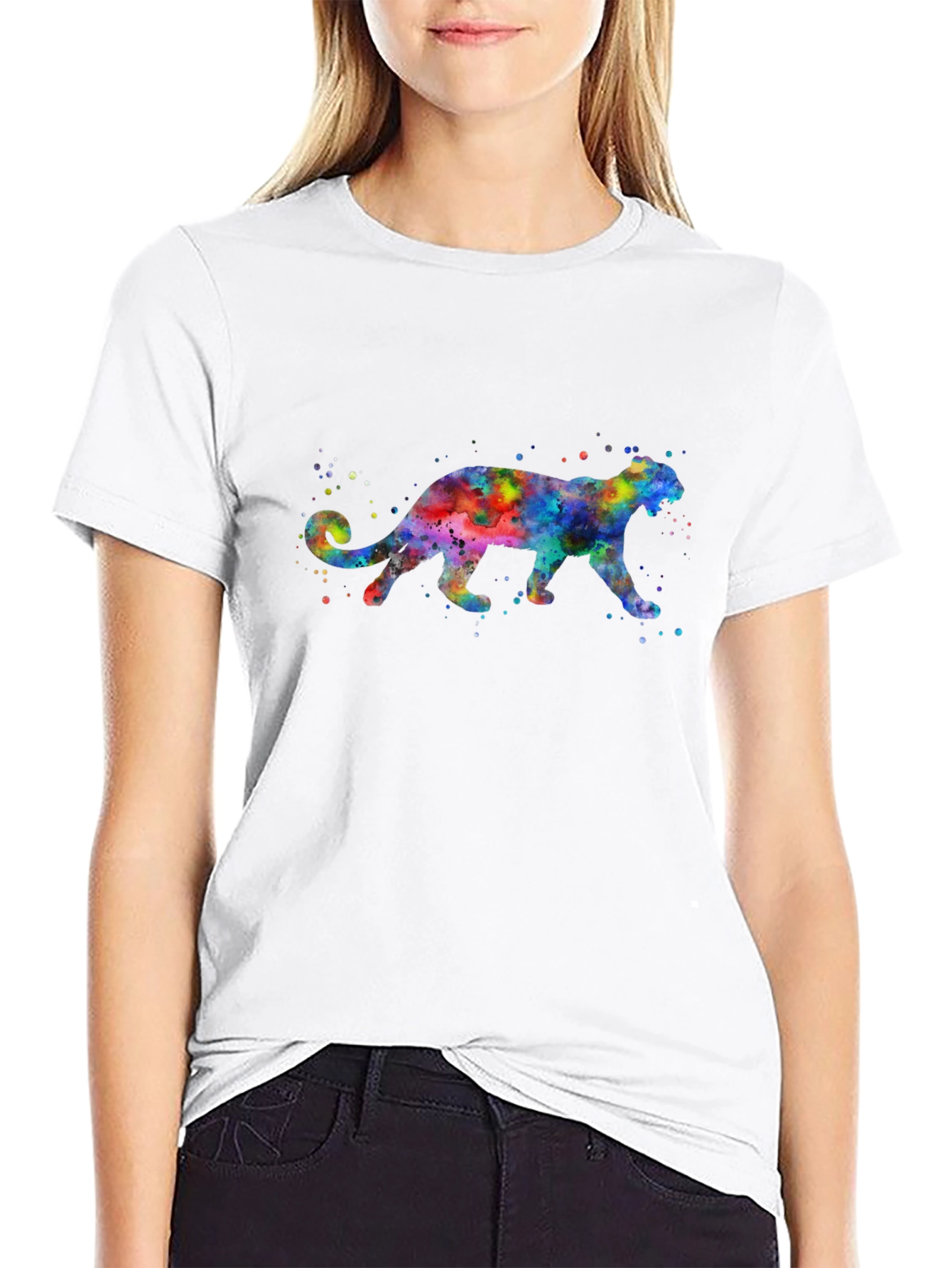 Black Watercolor Panther Graphic T-Shirt view 9