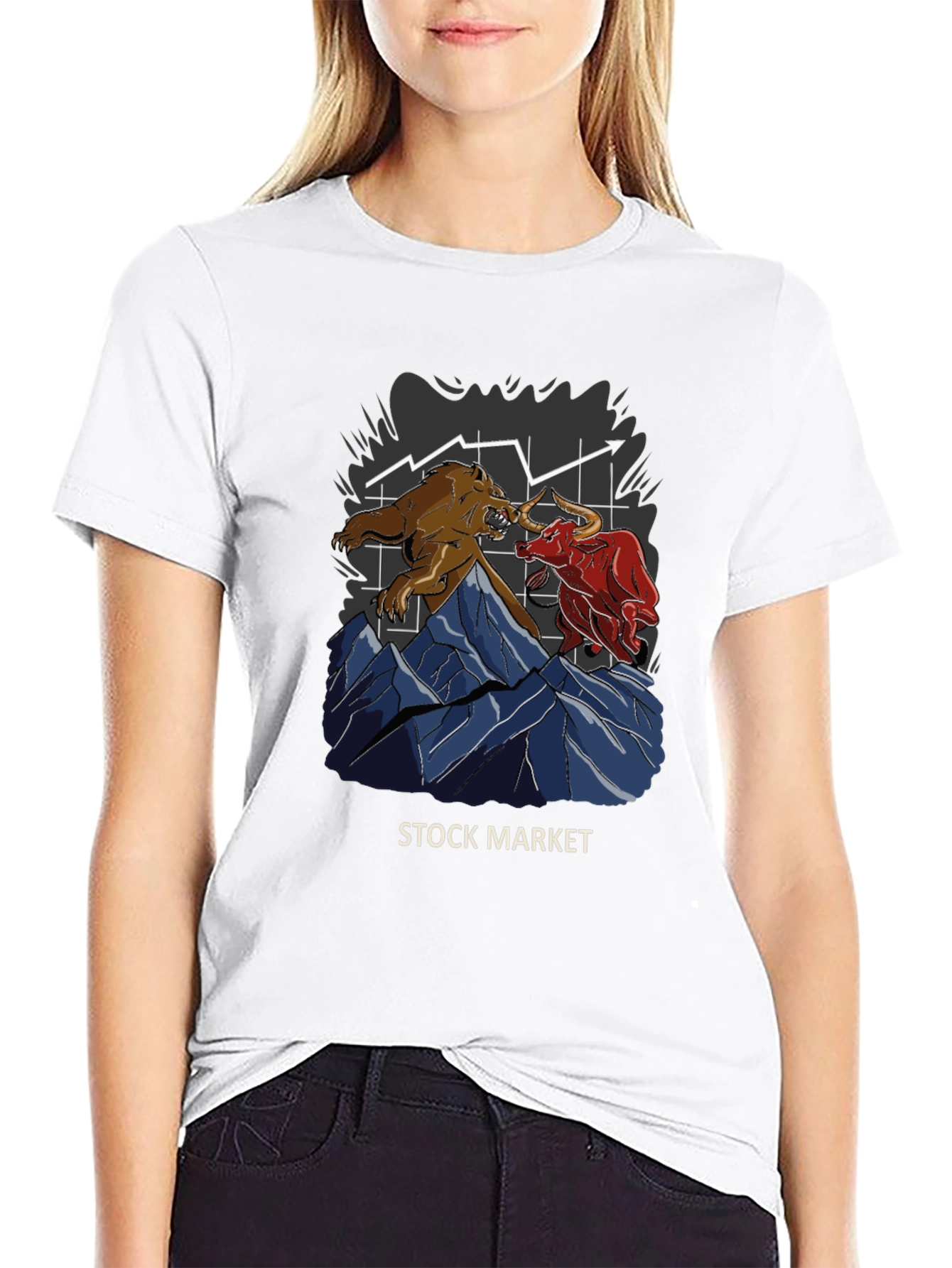 Black Stock Market Bull vs Bear Graphic T-Shirt view 9