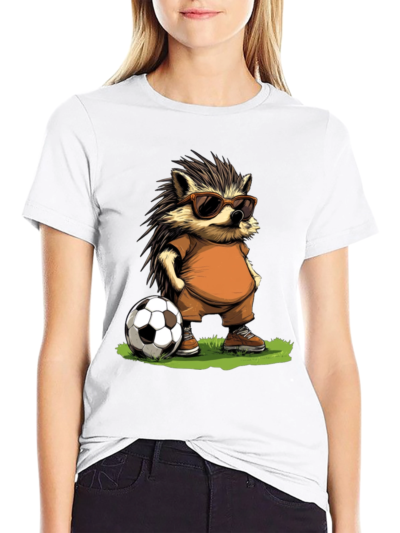 Black Cool Hedgehog Soccer T-Shirt view 9