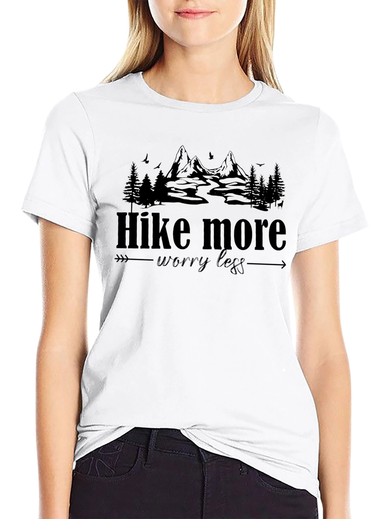 Black Hike More Worry Less Graphic Tee view 9