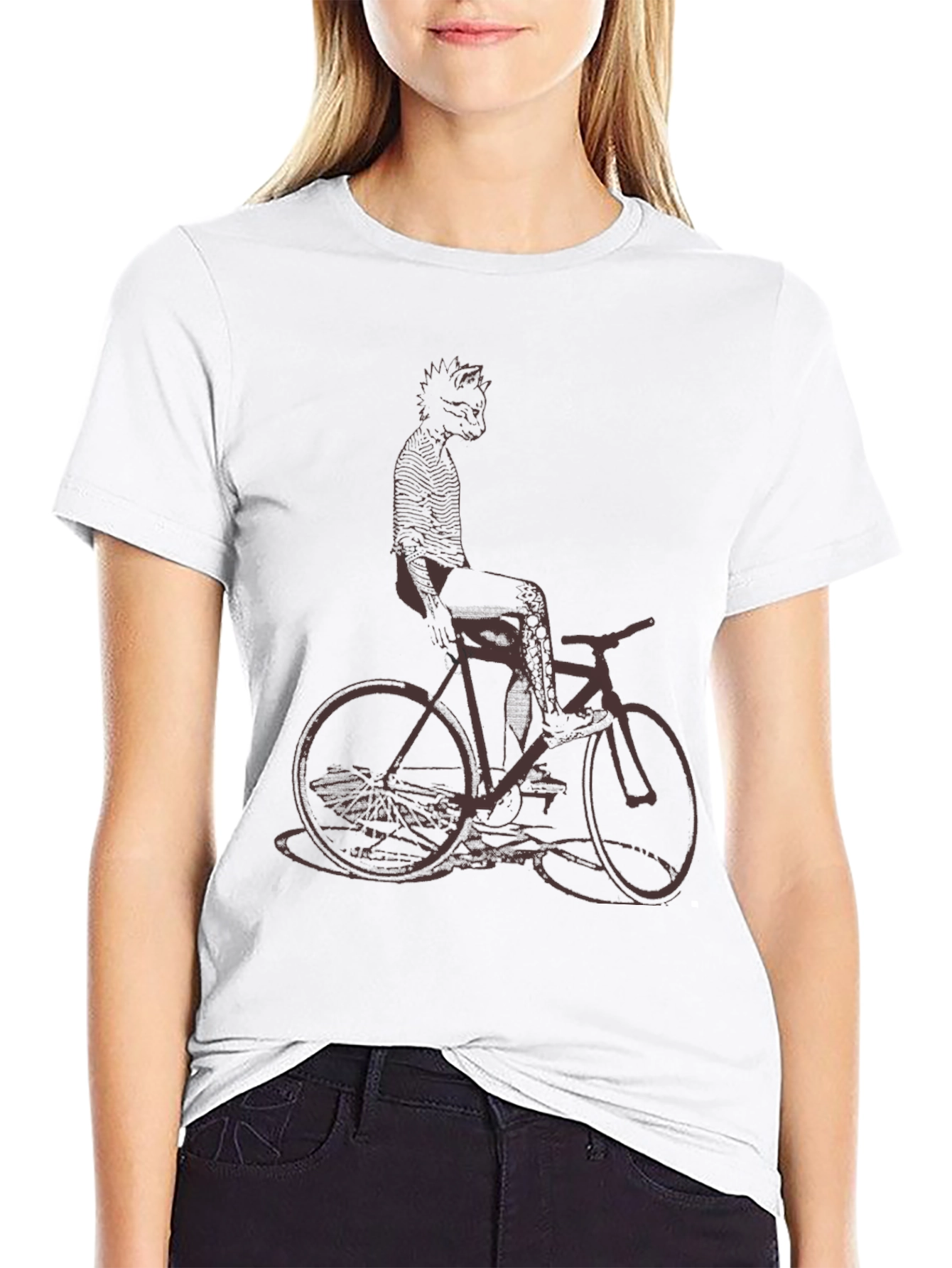Black Cool Cat on Bike Graphic Tee - Black Cotton T-Shirt view 9