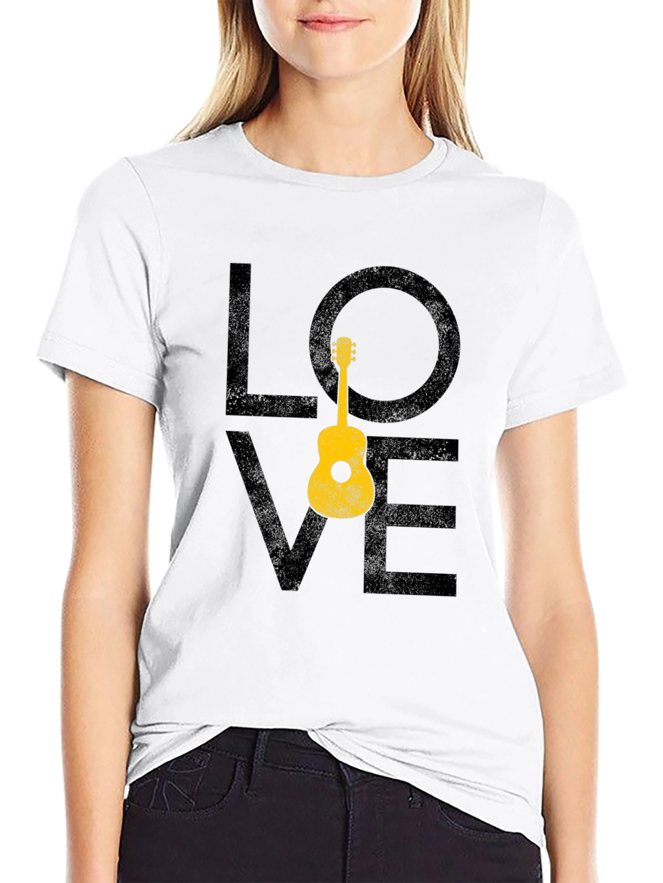 Black Love Guitar Graphic T-Shirt - Black Casual Tee view 9