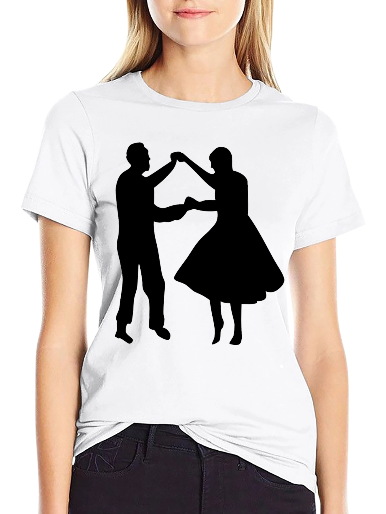 Black Dancing Couple Graphic Tee - Retro Style Black T-Shirt view 9