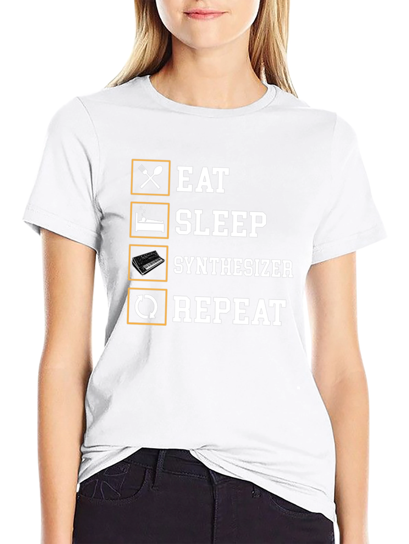 Black Eat Sleep Synthesizer Repeat Black T-Shirt view 9