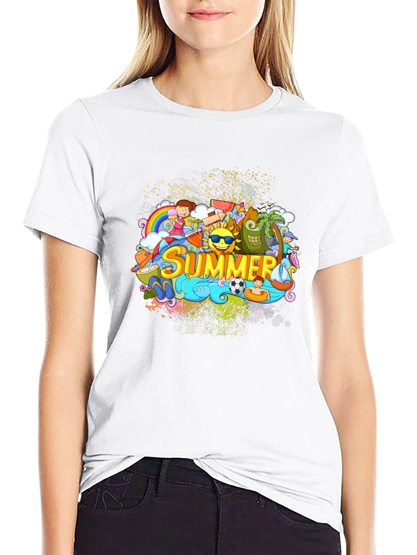 Black Summer Themed Graphic Tee - Black Unisex T-Shirt view 9