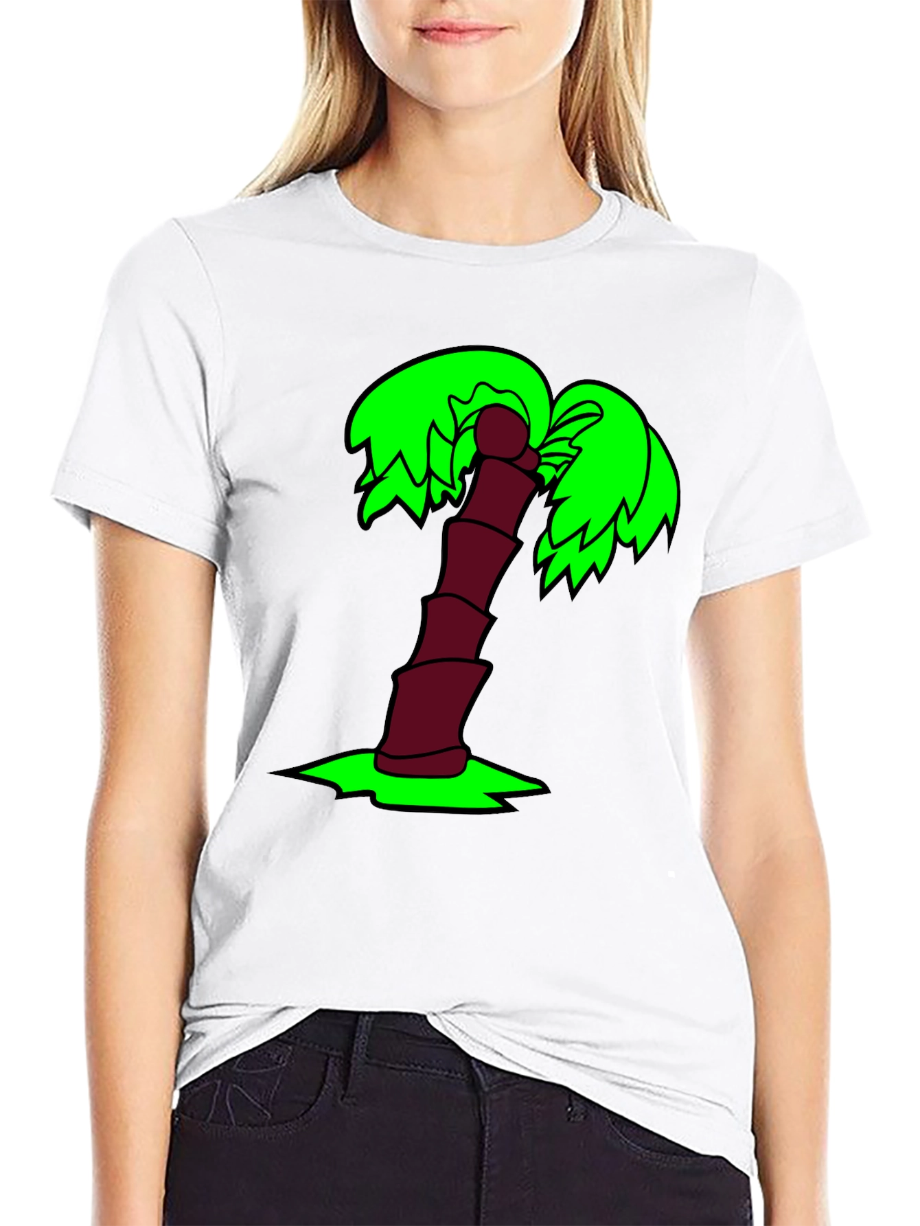 Black Cartoon Palm Tree Black T-Shirt view 9
