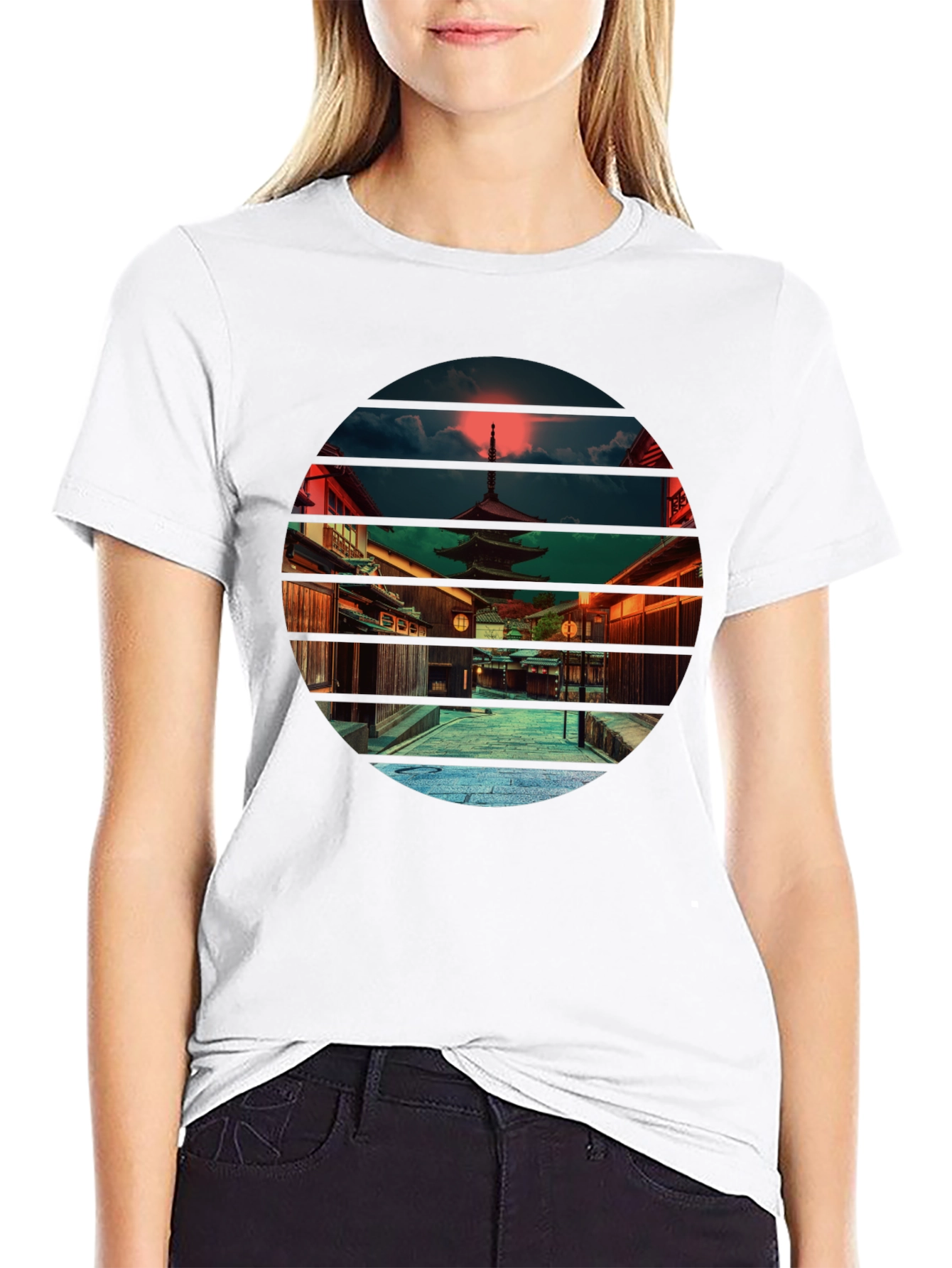 Black Japanese Temple Sunset Black T-Shirt view 9