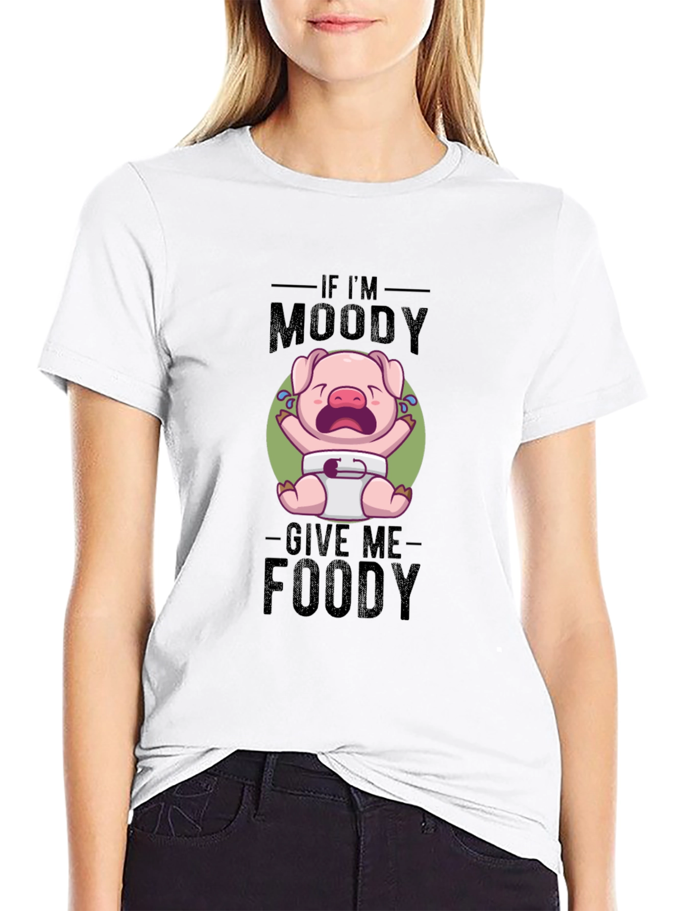 Black Moody Piglet T-Shirt - Foodie Humor Tee view 9