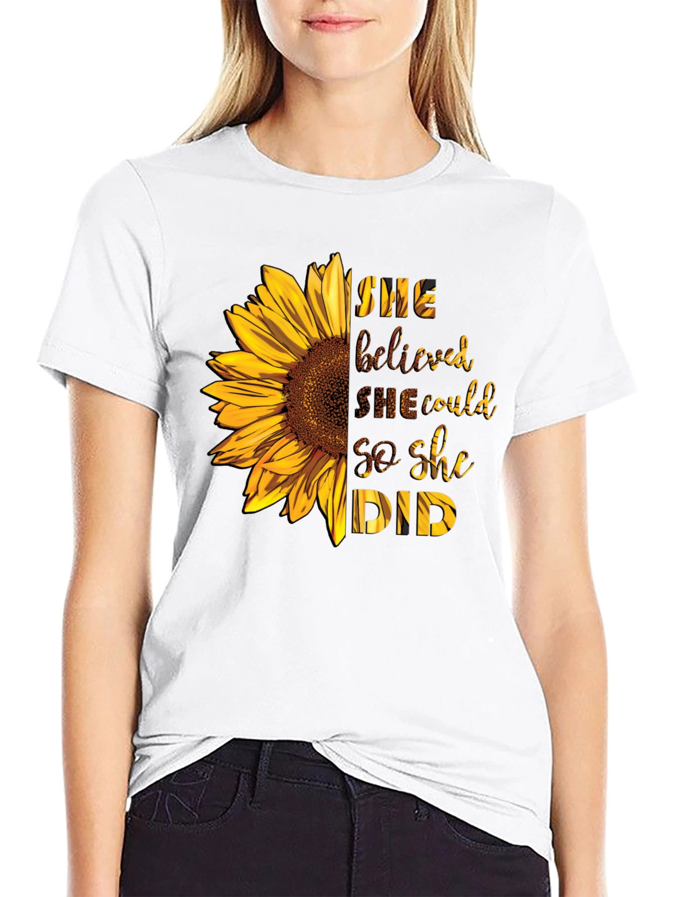 Black Sunflower Graphic Tee - She Believed She Could view 9