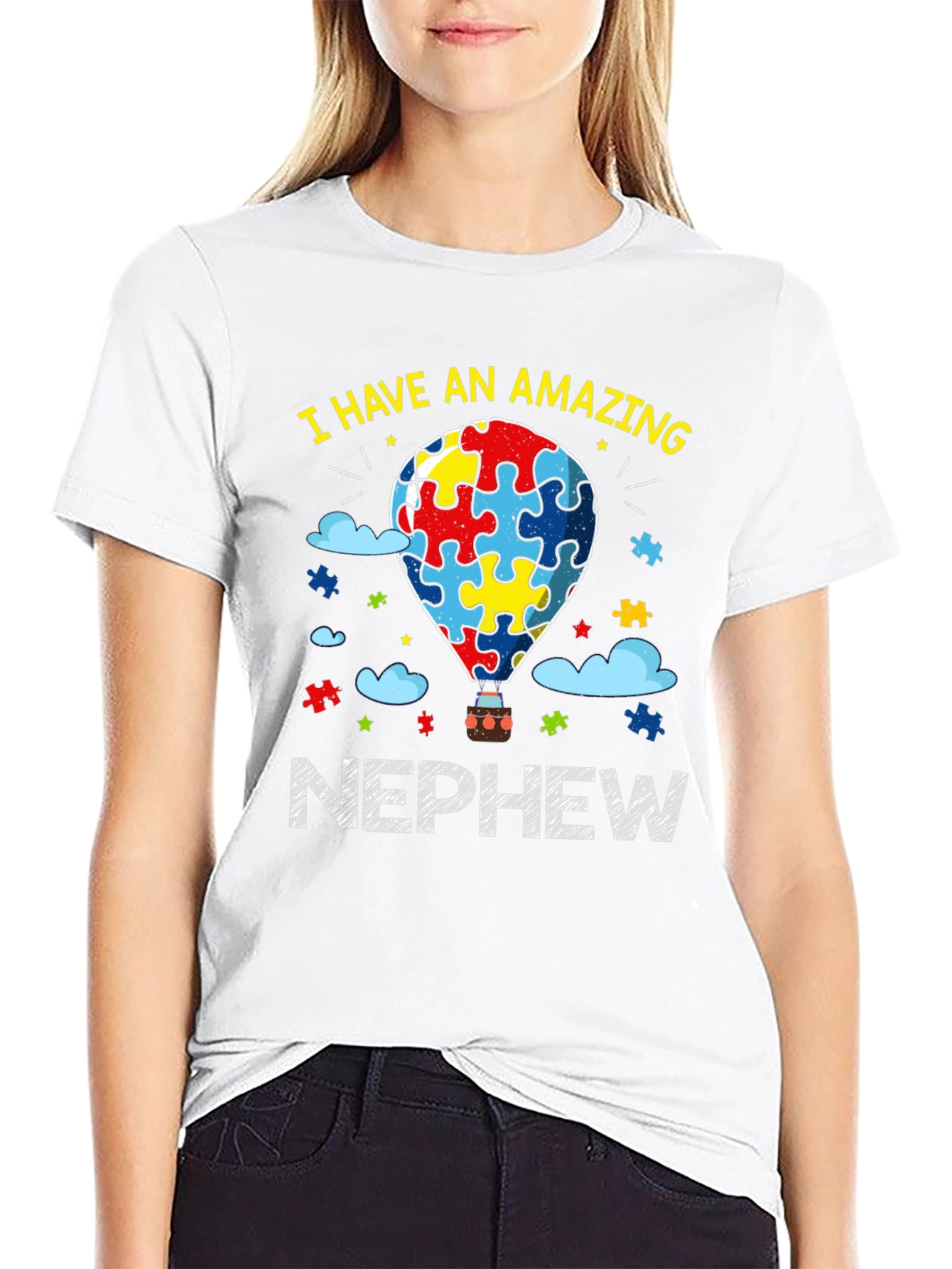 Black Amazing Nephew Autism Awareness T-Shirt view 9