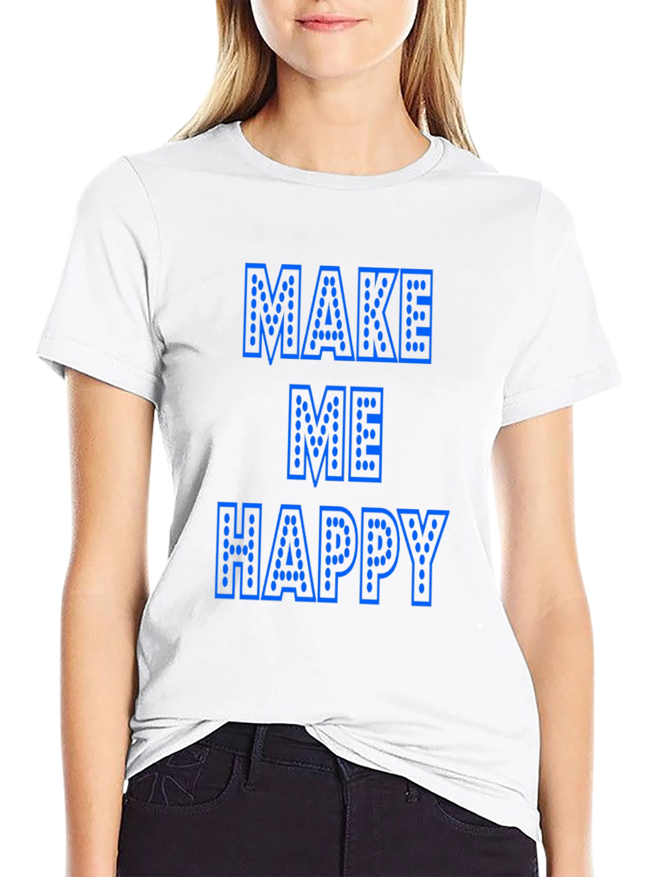 Black Make Me Happy Graphic T-Shirt - Bold Blue Print view 9