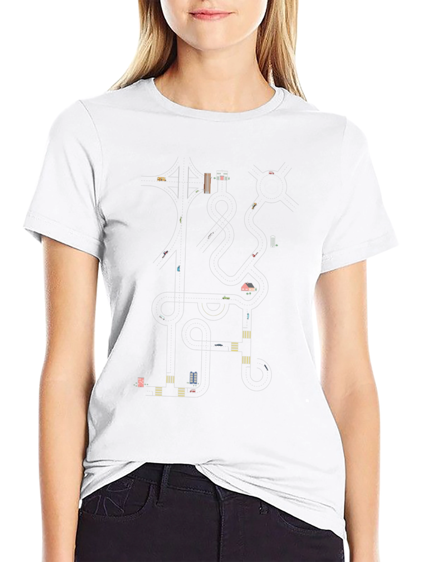 Black Urban Road Map Graphic T-Shirt view 9