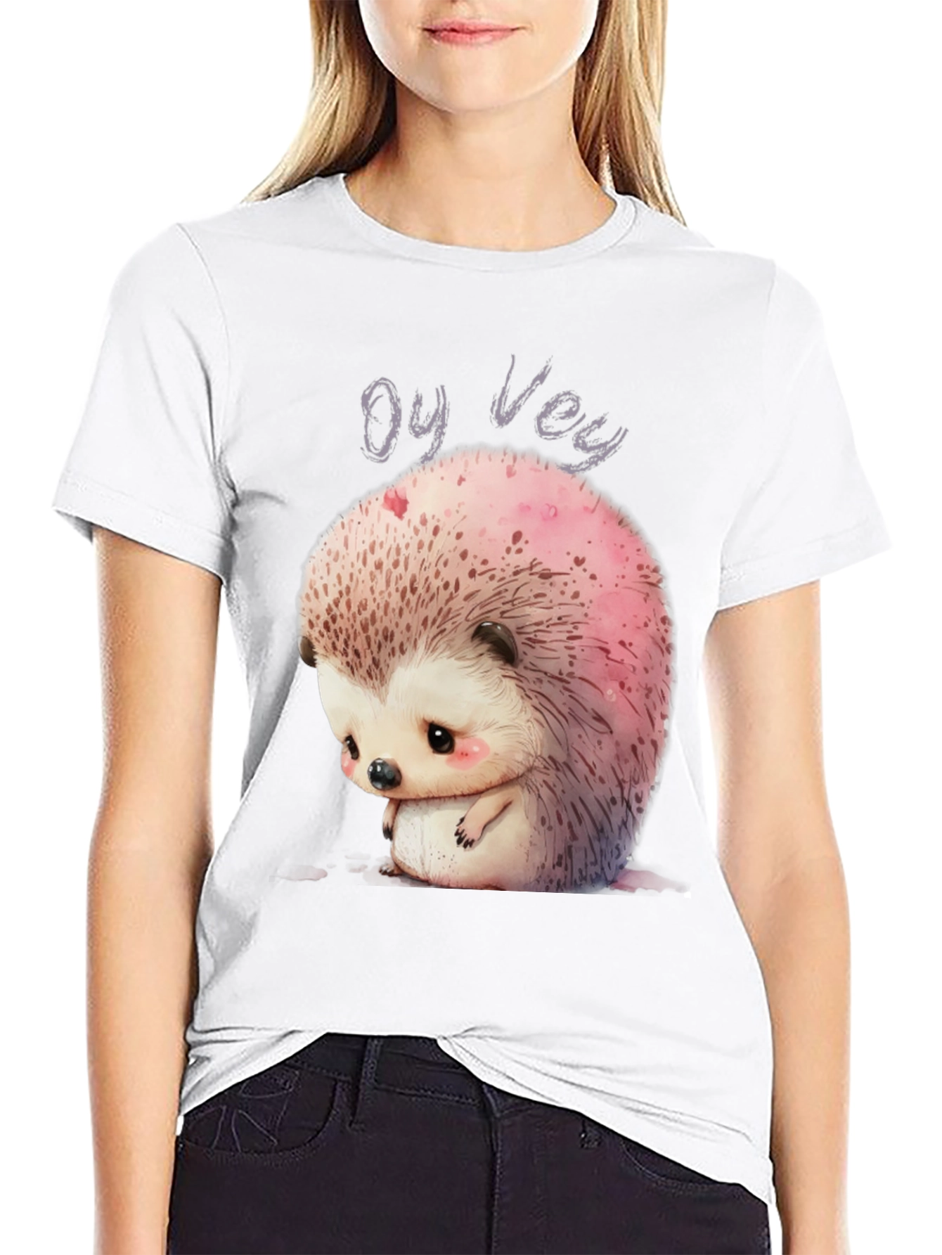 Black Oy Vey Sad Hedgehog Graphic Tee - Unisex Black T-Shirt view 9