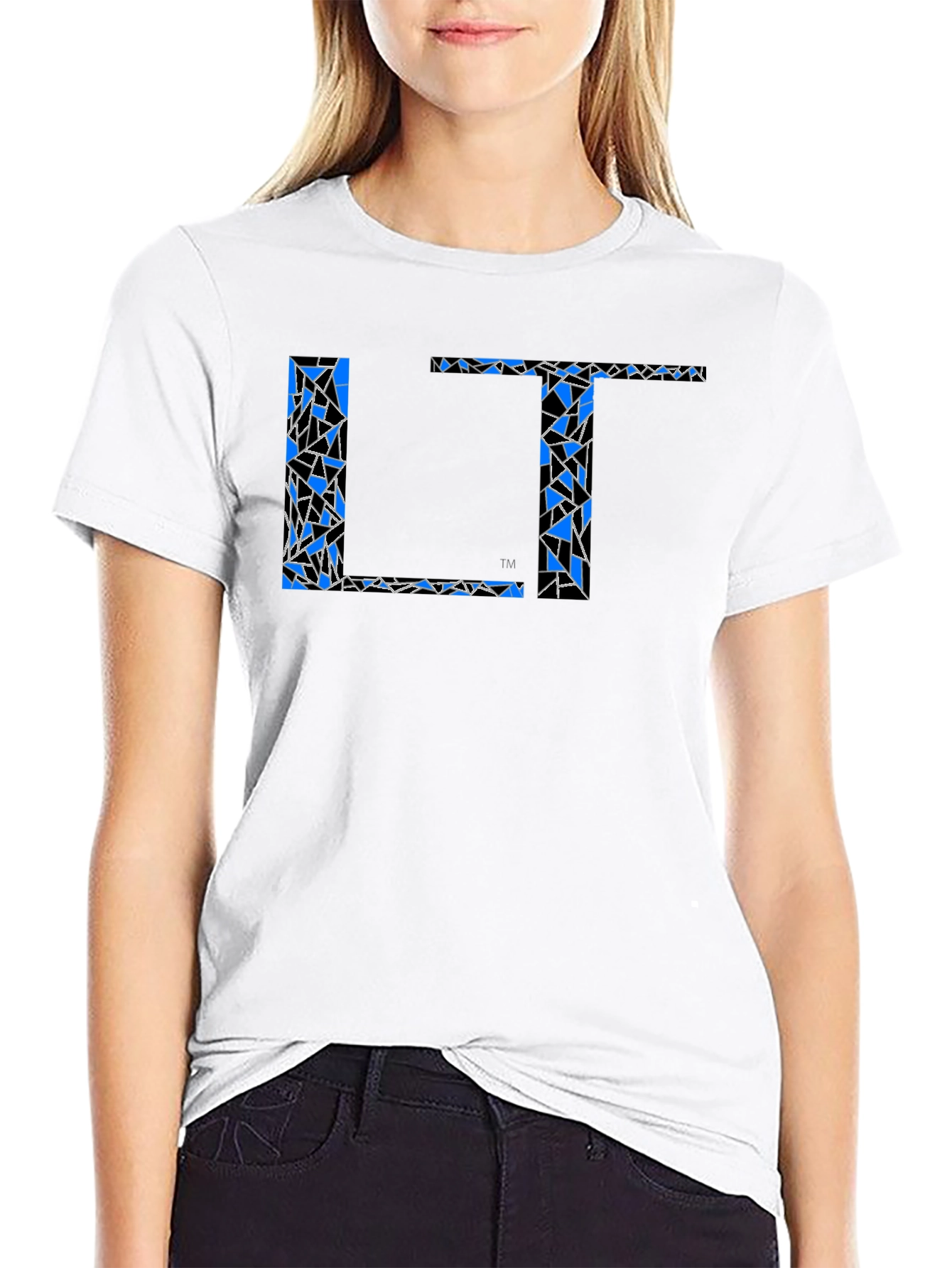Black Abstract Blue LT Print Black T-Shirt view 9