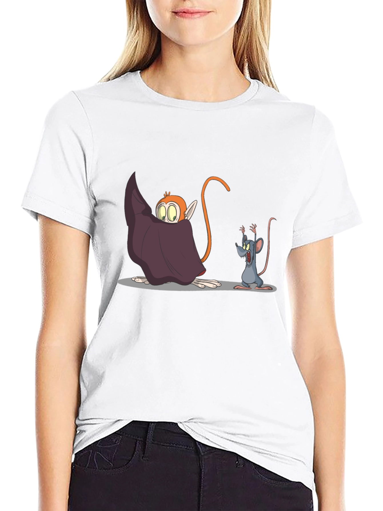 Black Cartoon Monkey & Mouse Graphic Black T-Shirt view 9