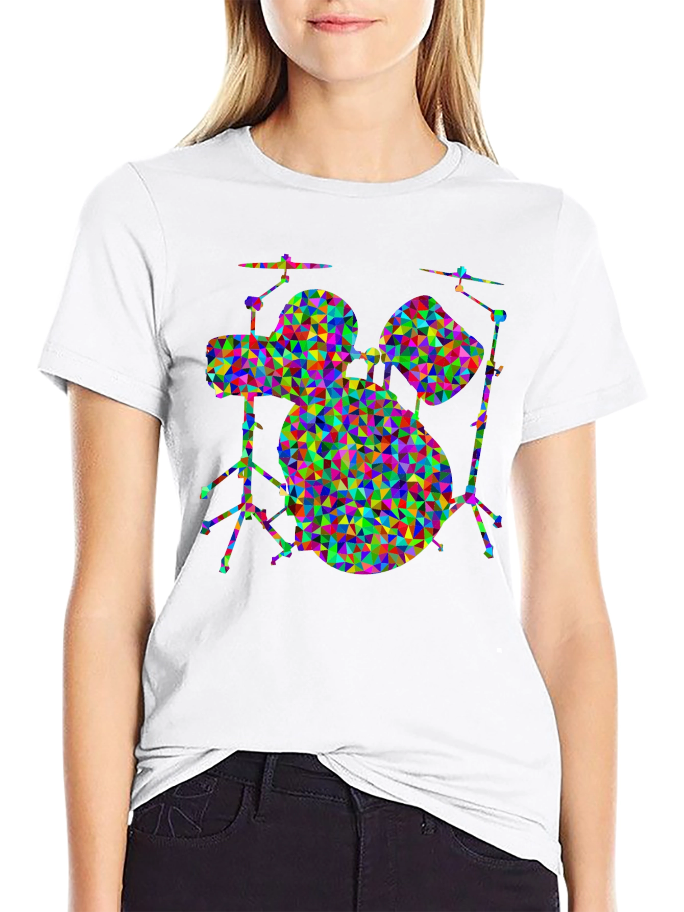 Black Geometric Drum Set T-Shirt view 9