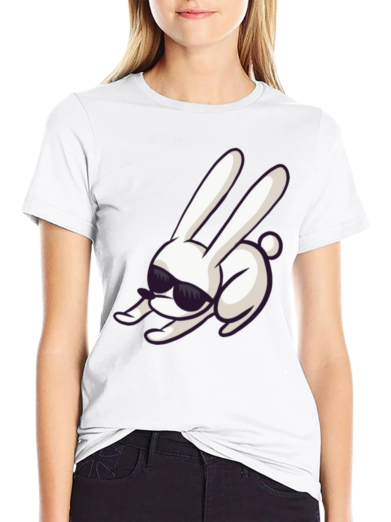 Black Cool Rabbit Graphic Tee - Black Cotton Blend view 9